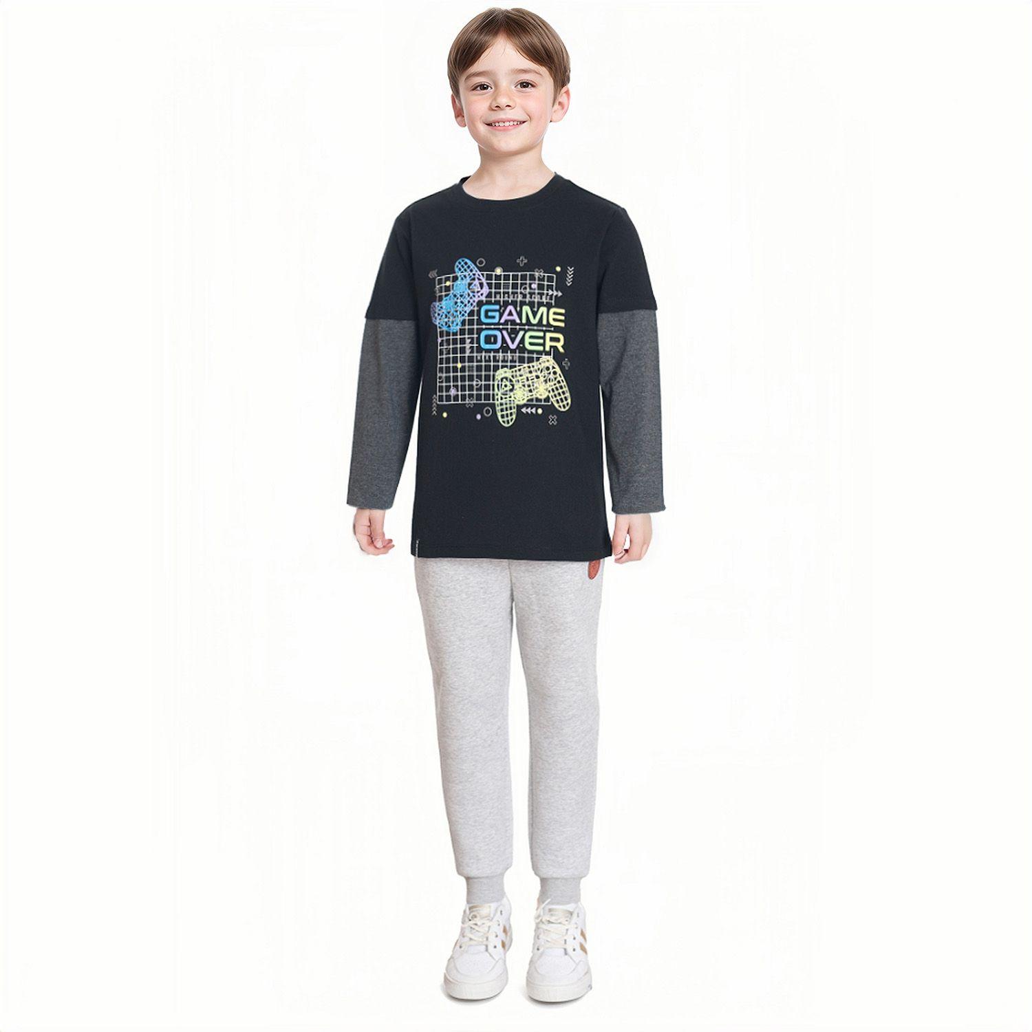 Polera Niño Doble Manga Básica Negro / Verde-2