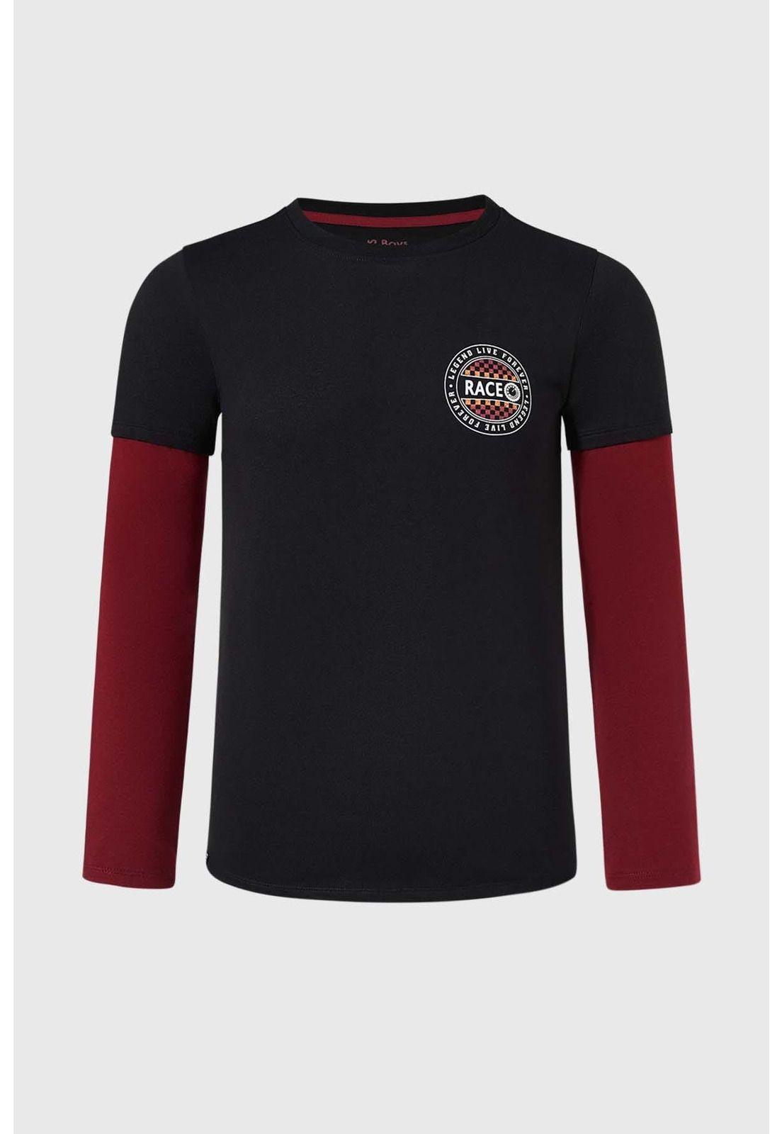 Polera Niño Doble Manga Básica Negro - lV-0