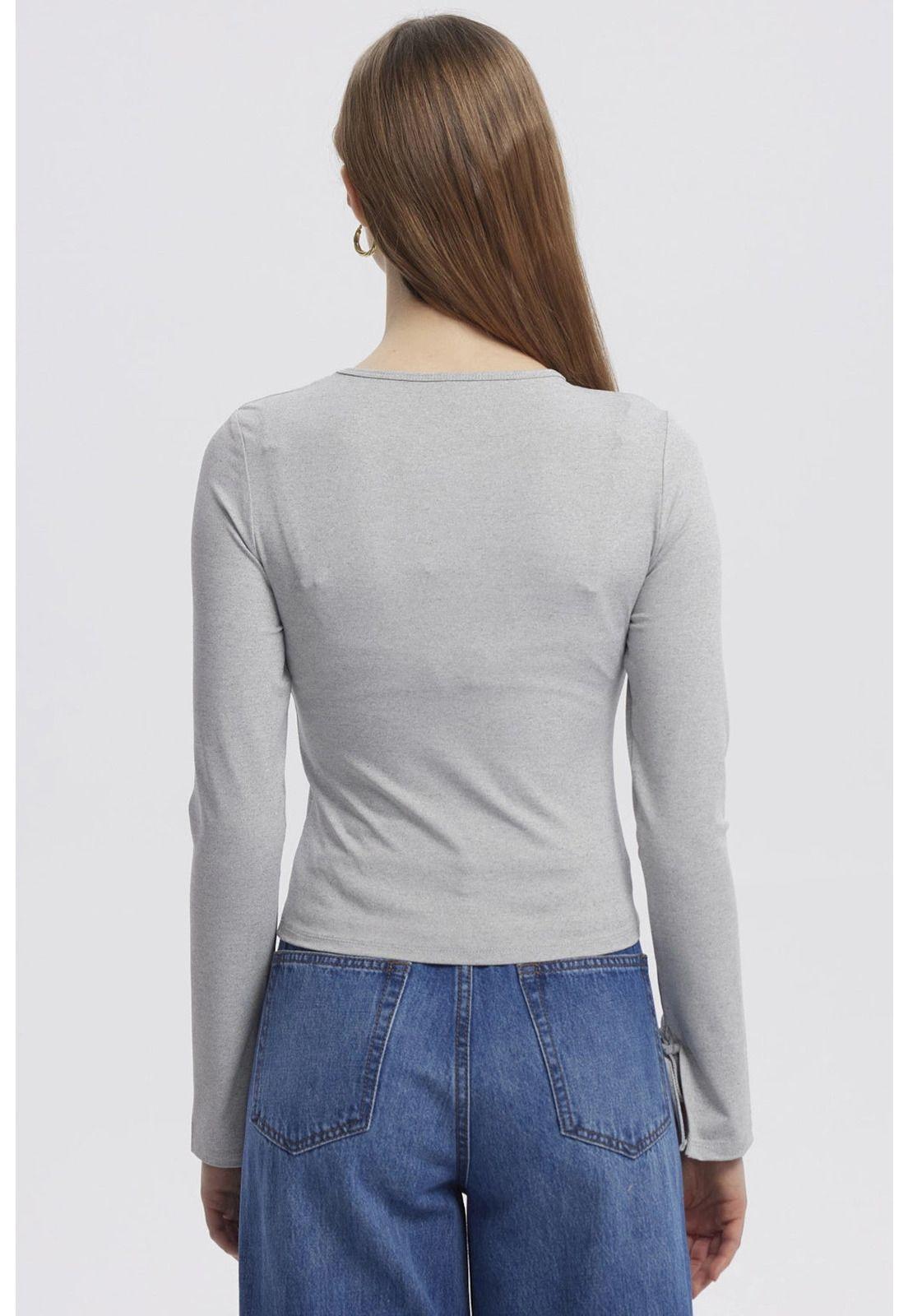 Polera Mujer Lazo Puño Gris Melange-2