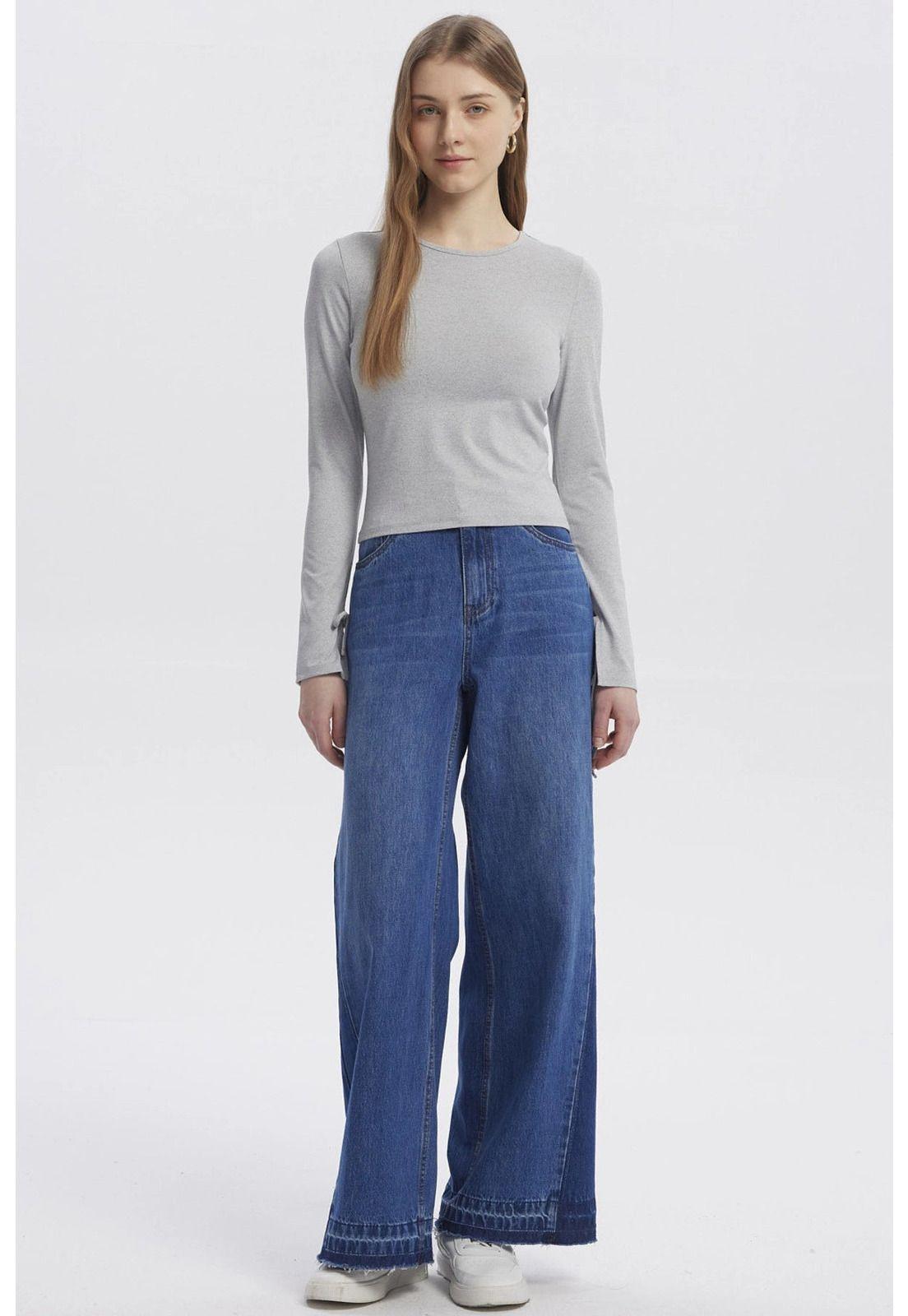 Polera Mujer Lazo Puño Gris Melange-3