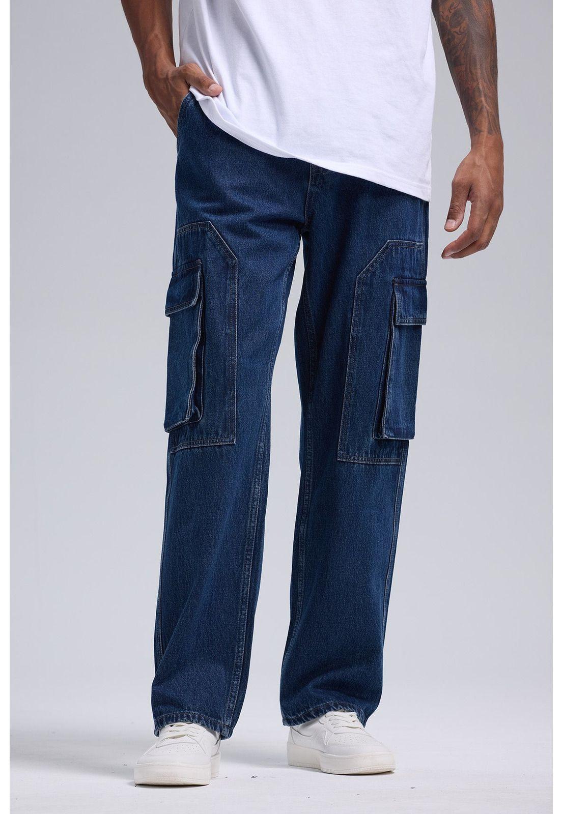 Jeans Hombre Doble Cargo Azul Retro-0