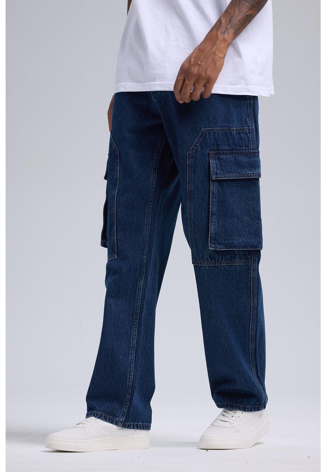 Jeans Hombre Doble Cargo Azul Retro-1