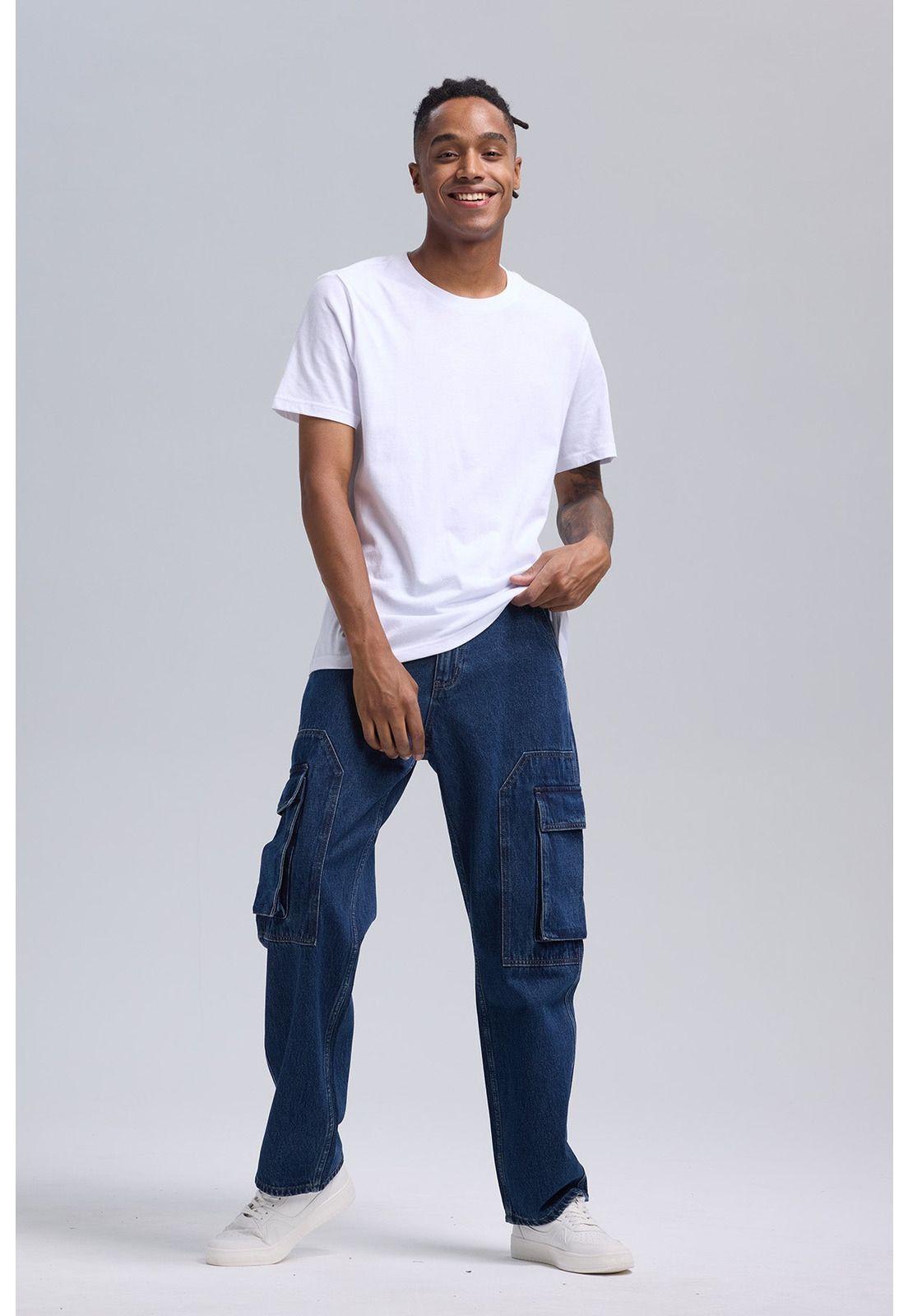 Jeans Hombre Doble Cargo Azul Retro-3