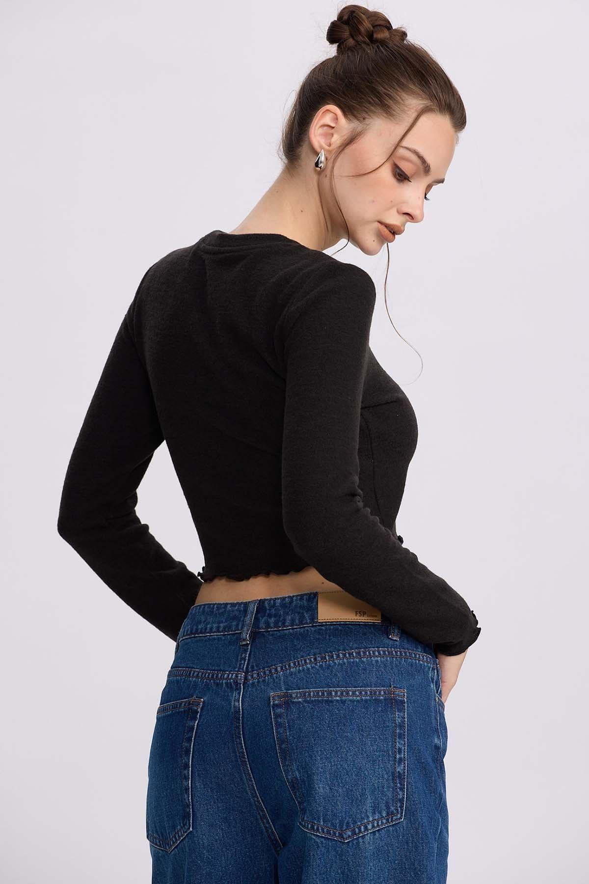 Sweater Mujer Crop Negro-2