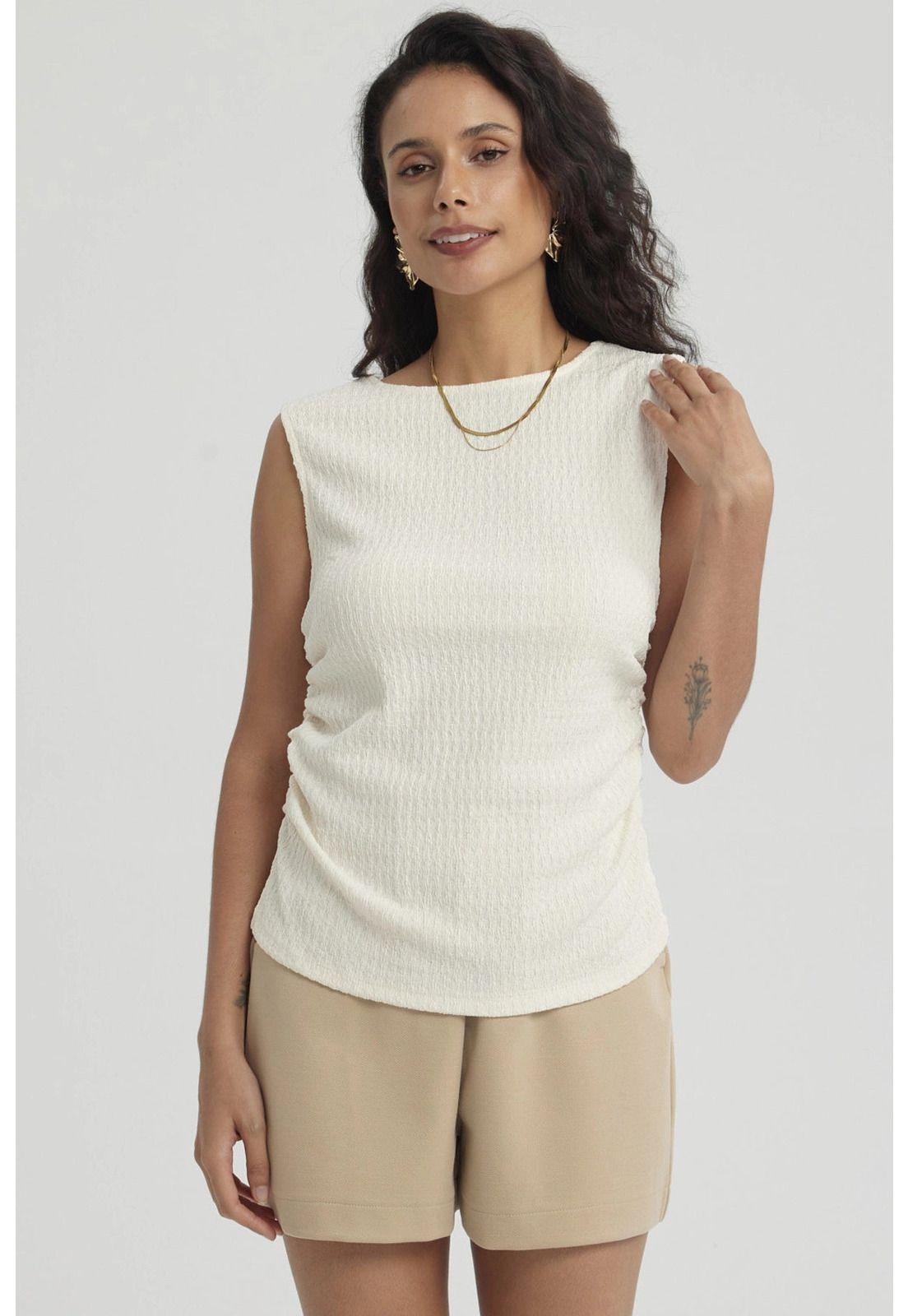 Polera Mujer Recogido Abertura Crema-4