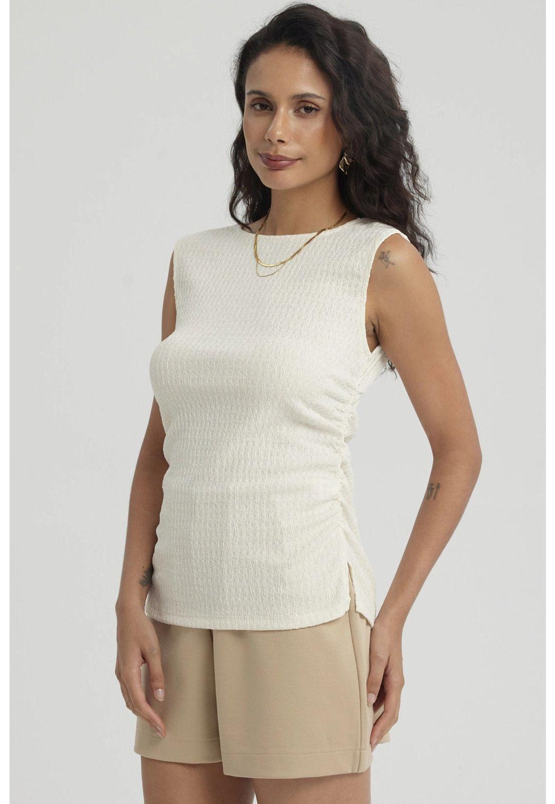 Polera Mujer Recogido Abertura Crema-5