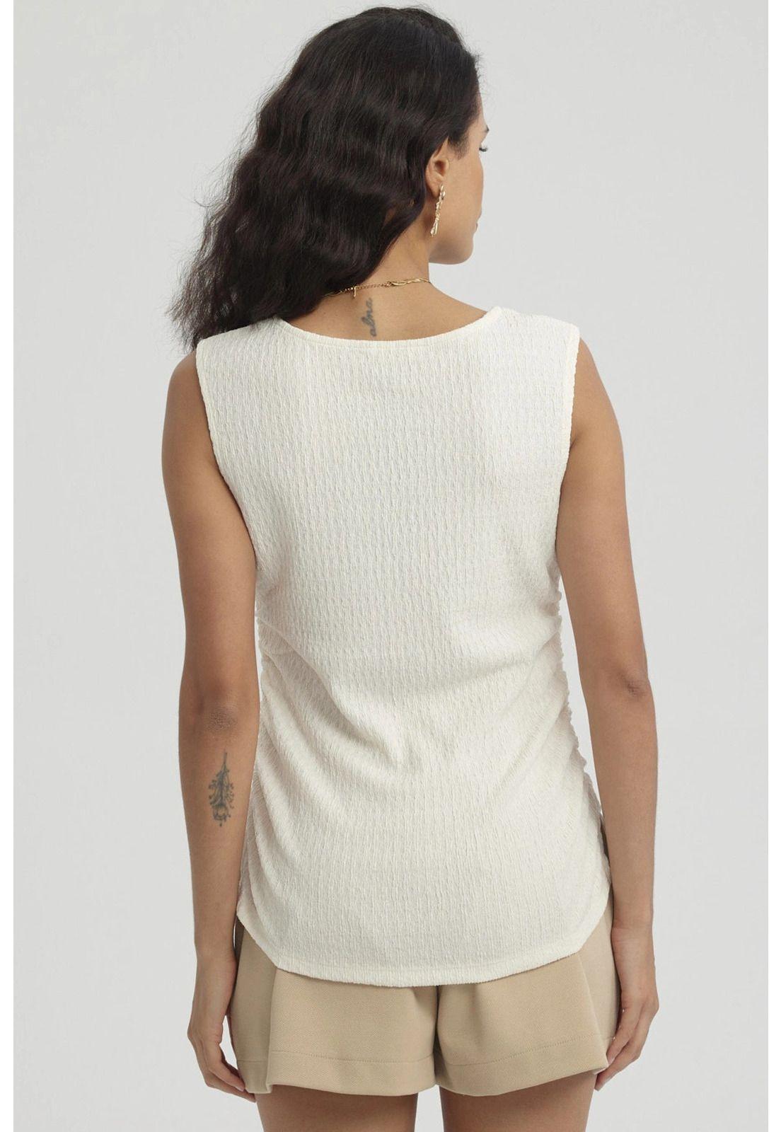 Polera Mujer Recogido Abertura Crema-6