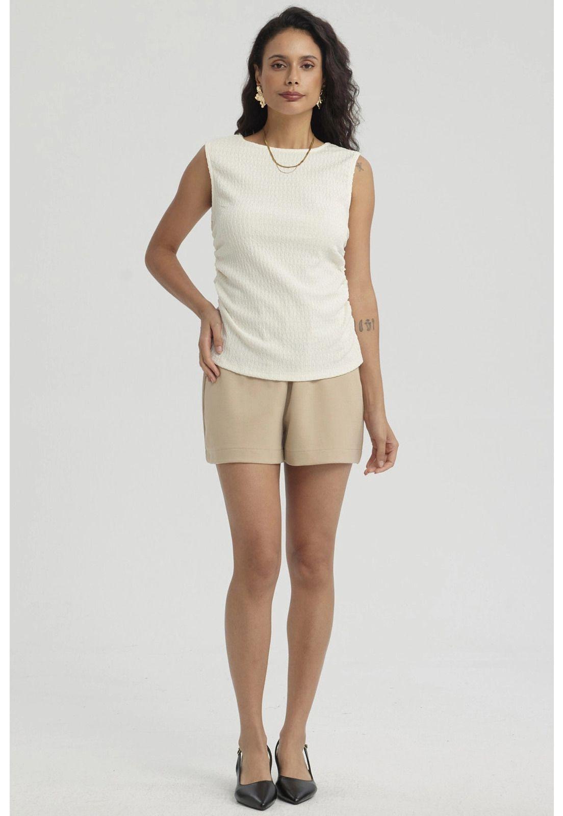 Polera Mujer Recogido Abertura Crema-7