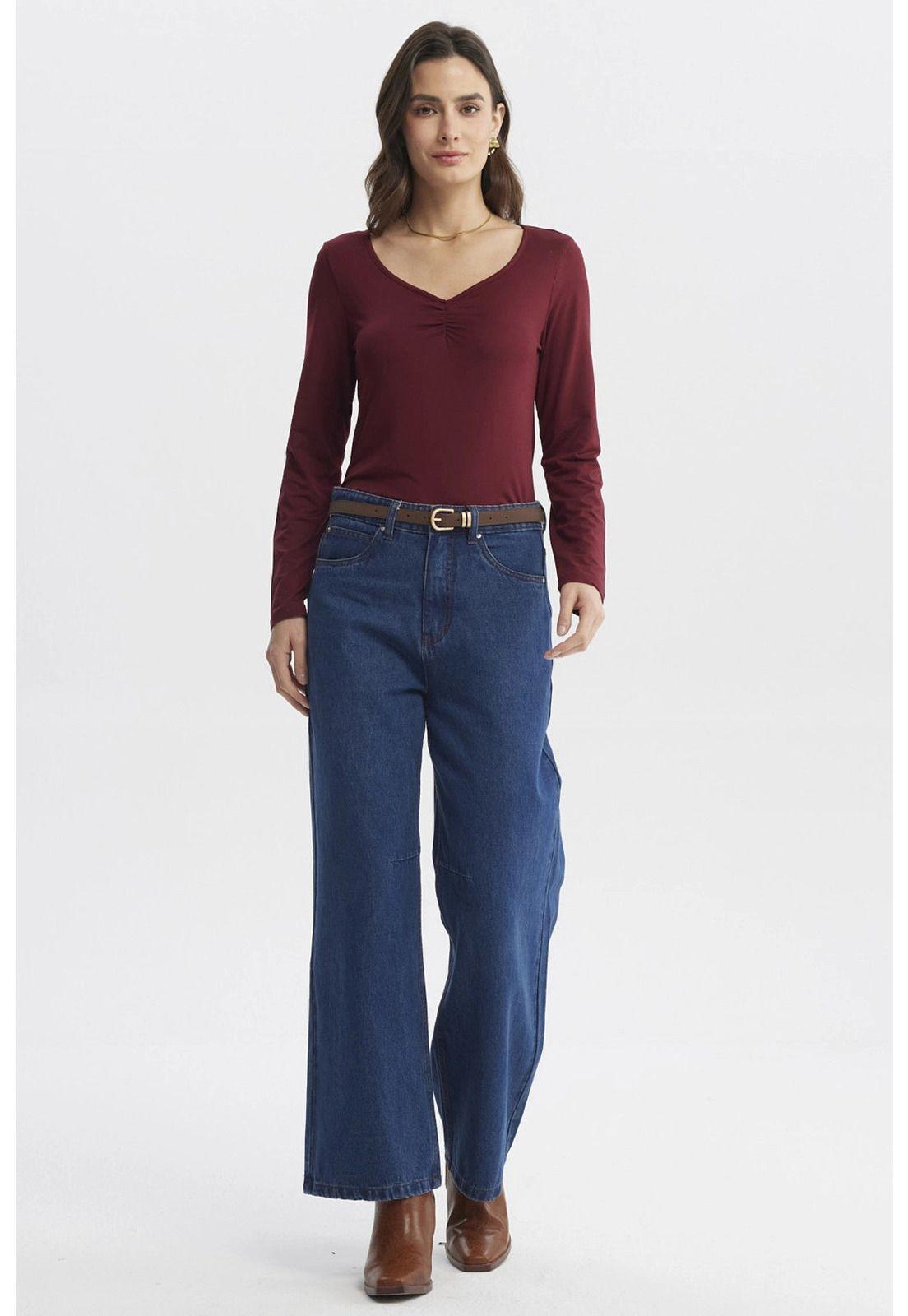 Polera Mujer Ajustado Cuello V Burdeo - ll-3