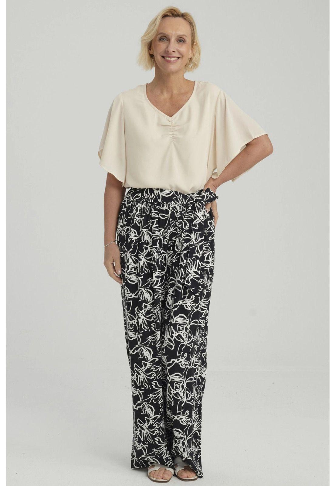 Pantalón Mujer Palazzo Print Negro / Blanco-3