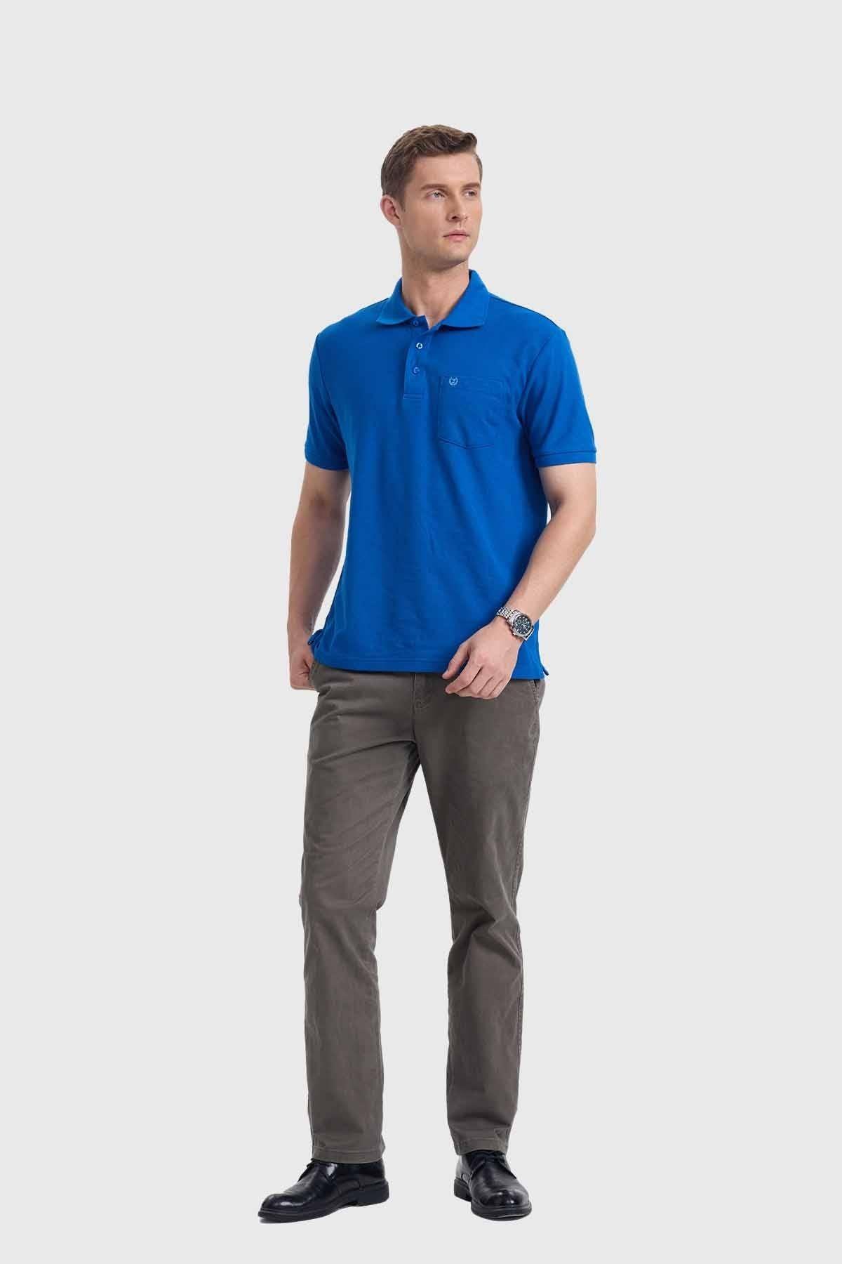 Polera Hombre Básica Piqué Azul-3