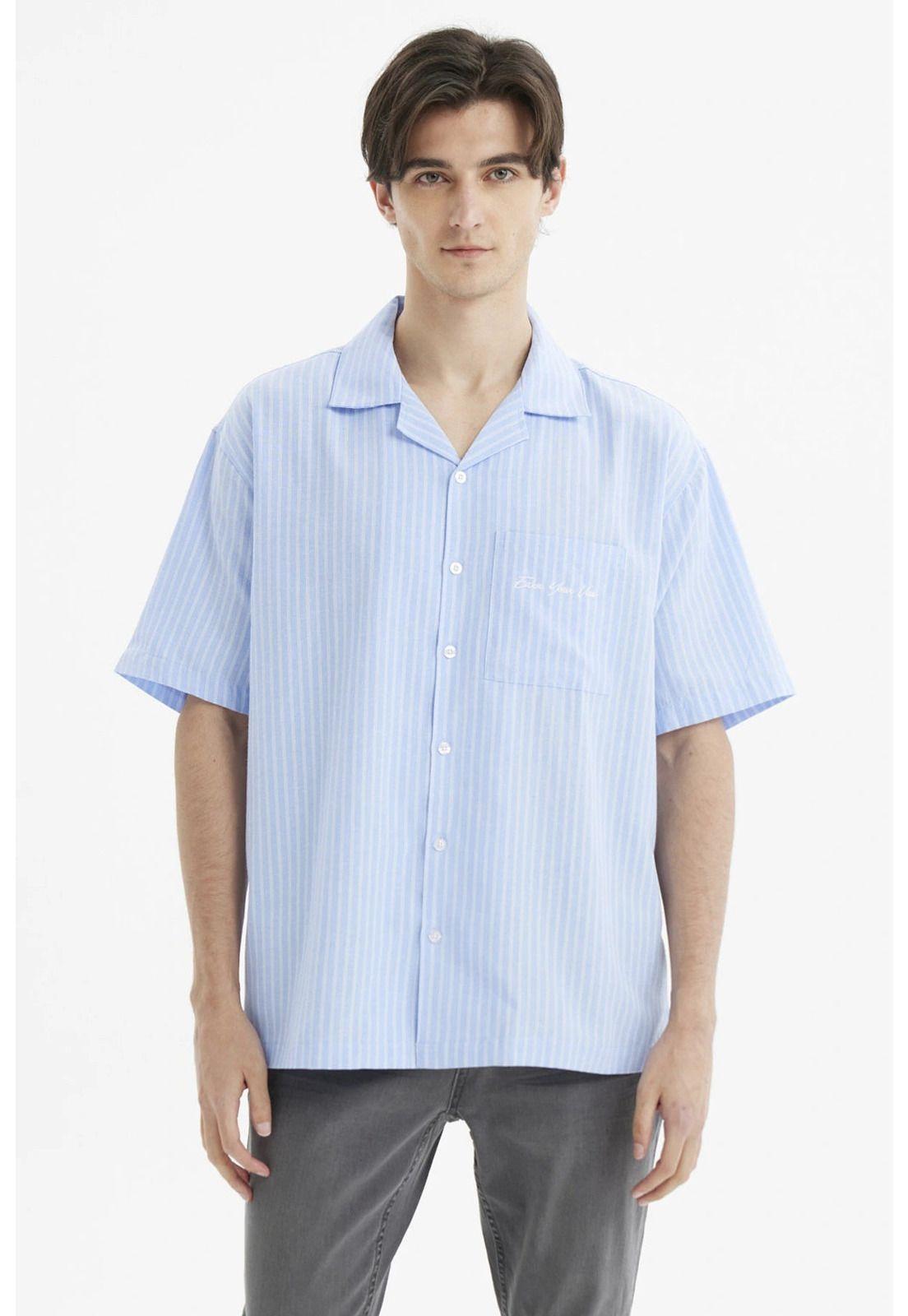 Camisa Hombre Slim Cuello Camisero Celeste-0