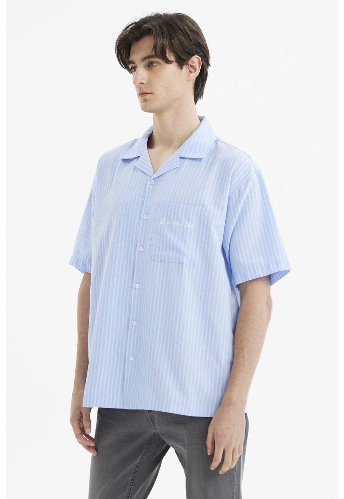 Camisa Hombre Slim Cuello Camisero Celeste-1