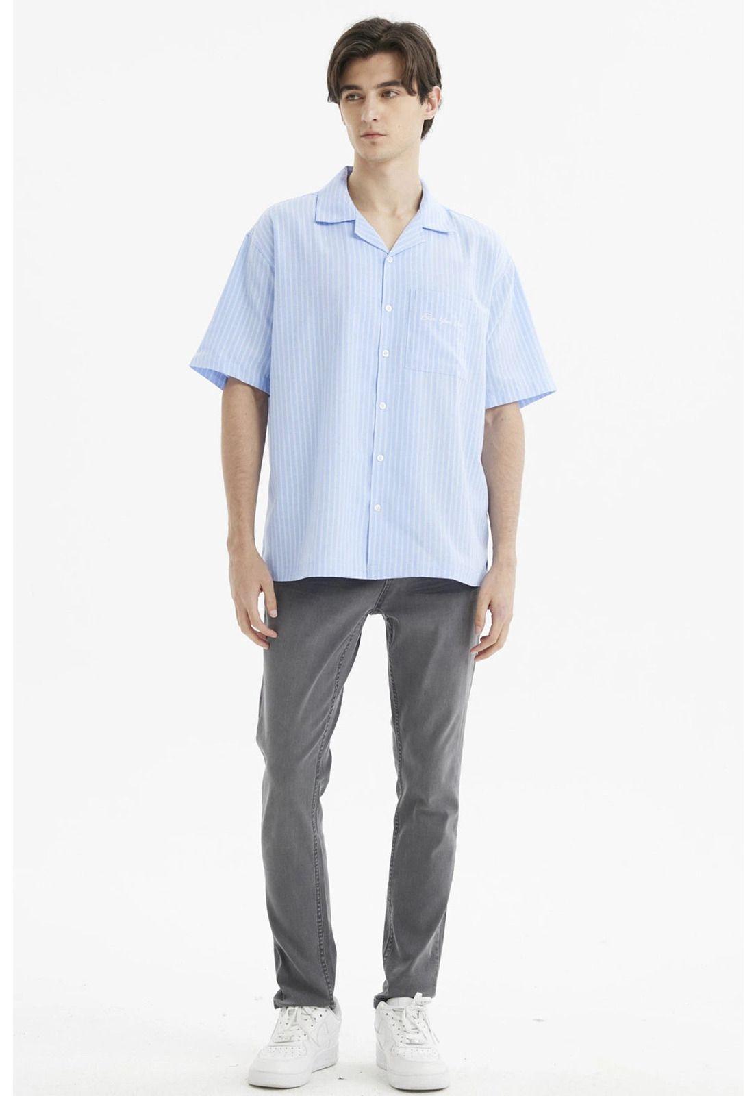 Camisa Hombre Slim Cuello Camisero Celeste-3