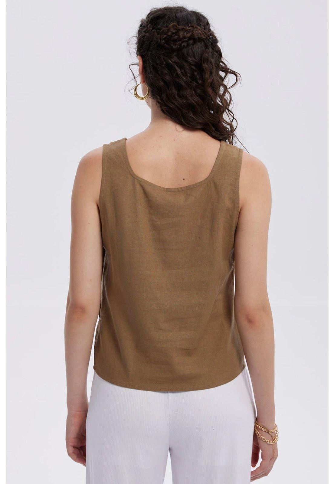 Blusa Mujer Escote Cuadrado Café Claro-2