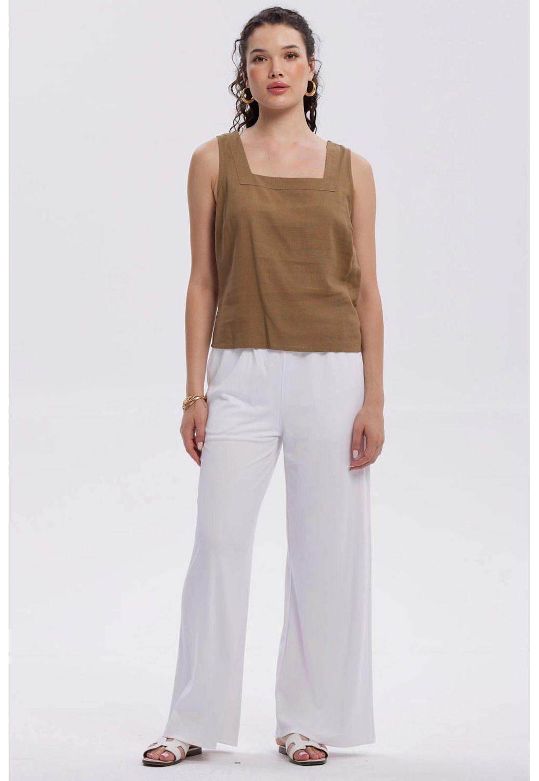 Blusa Mujer Escote Cuadrado Café Claro-3