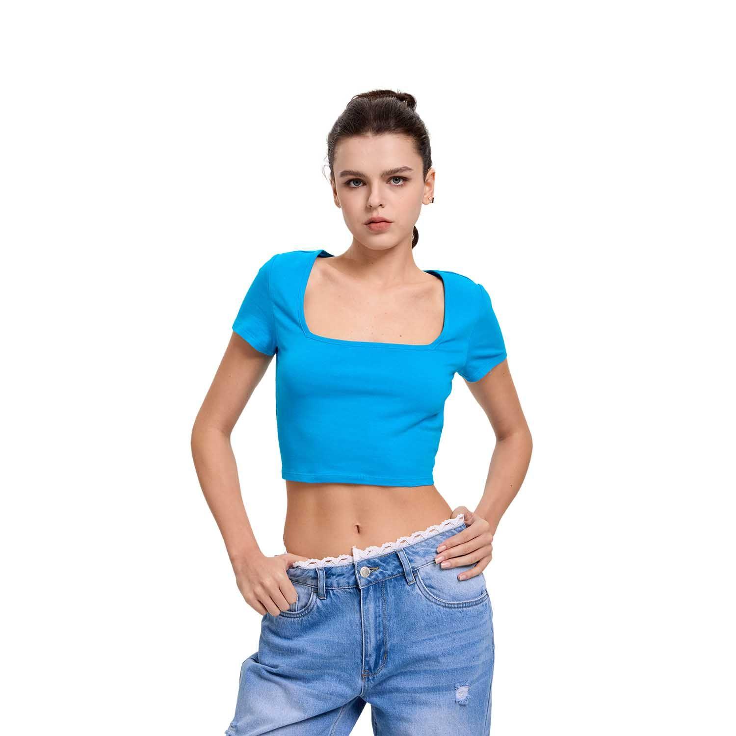 Polera Mujer Escote Cuadrado Azul Claro Ii Fashion's Park-0
