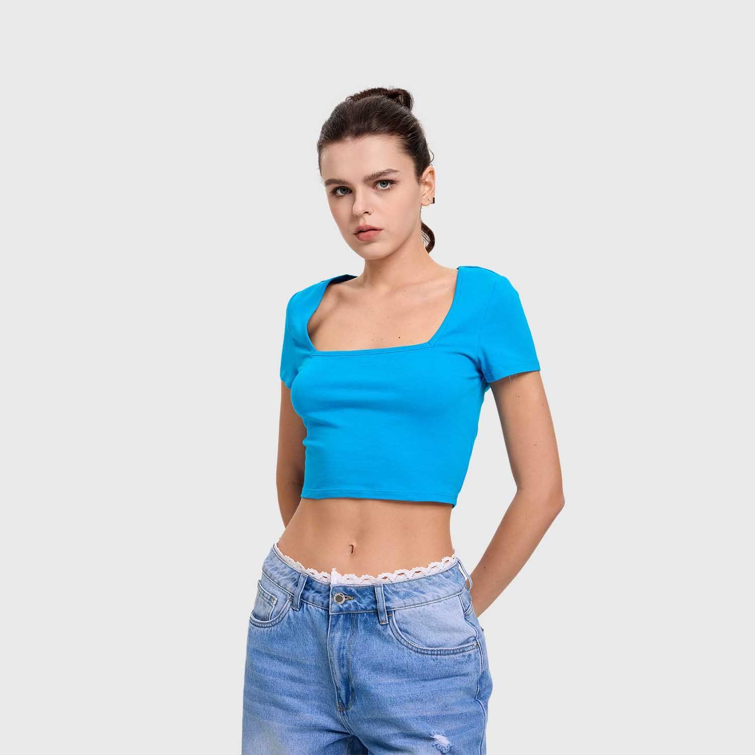 Polera Mujer Escote Cuadrado Azul Claro Ii Fashion's Park-1