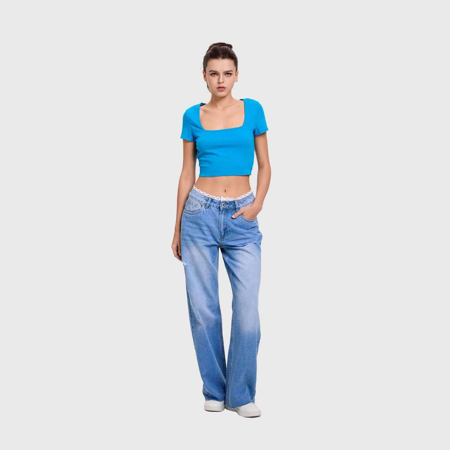 Polera Mujer Escote Cuadrado Azul Claro Ii Fashion's Park-3
