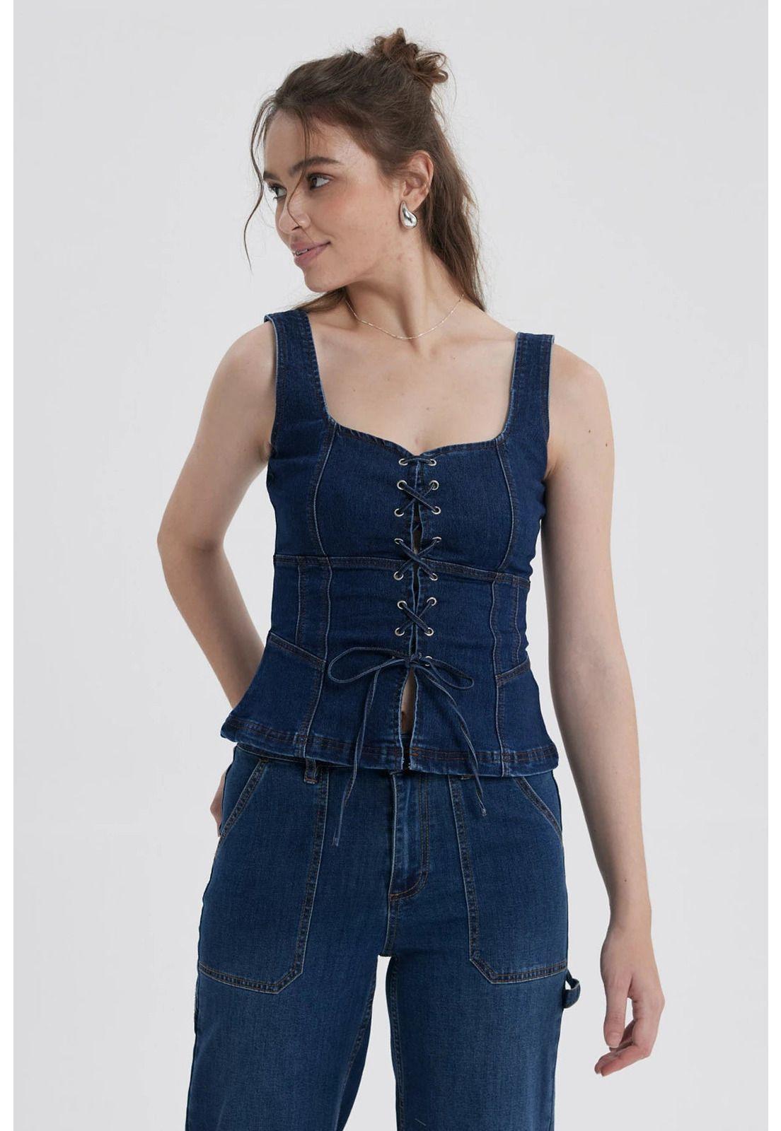 Peto Mujer Corsé Péplum Azul-0