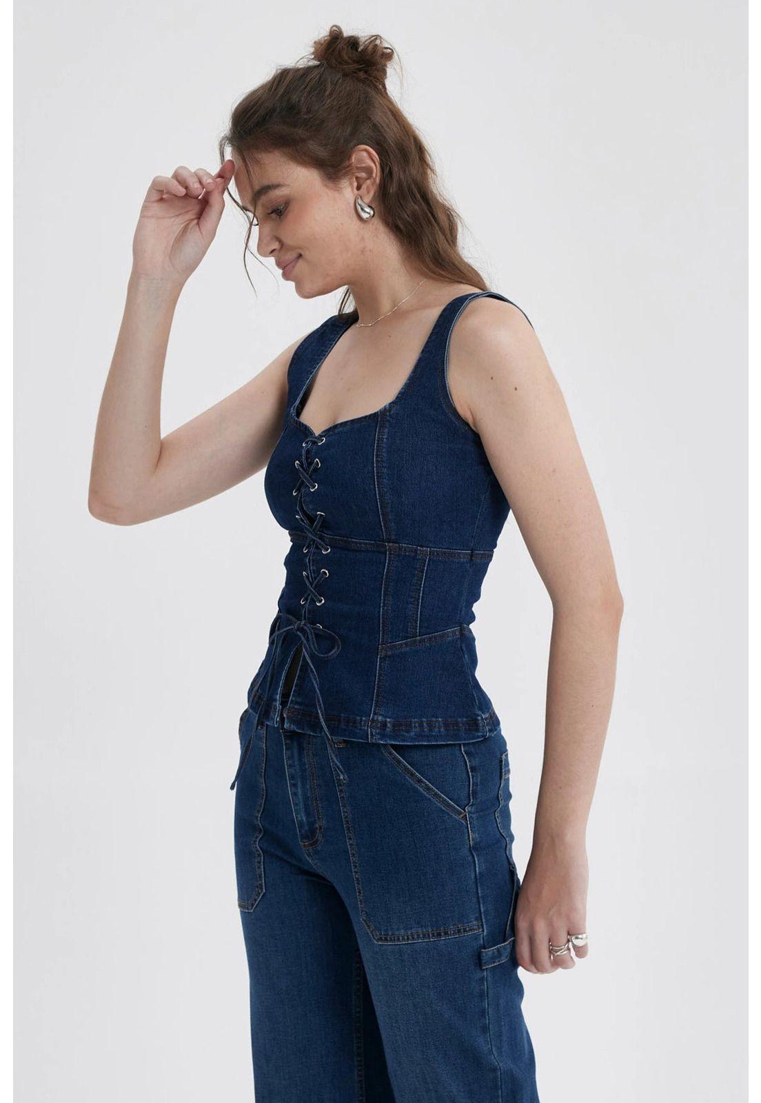 Peto Mujer Corsé Péplum Azul-1