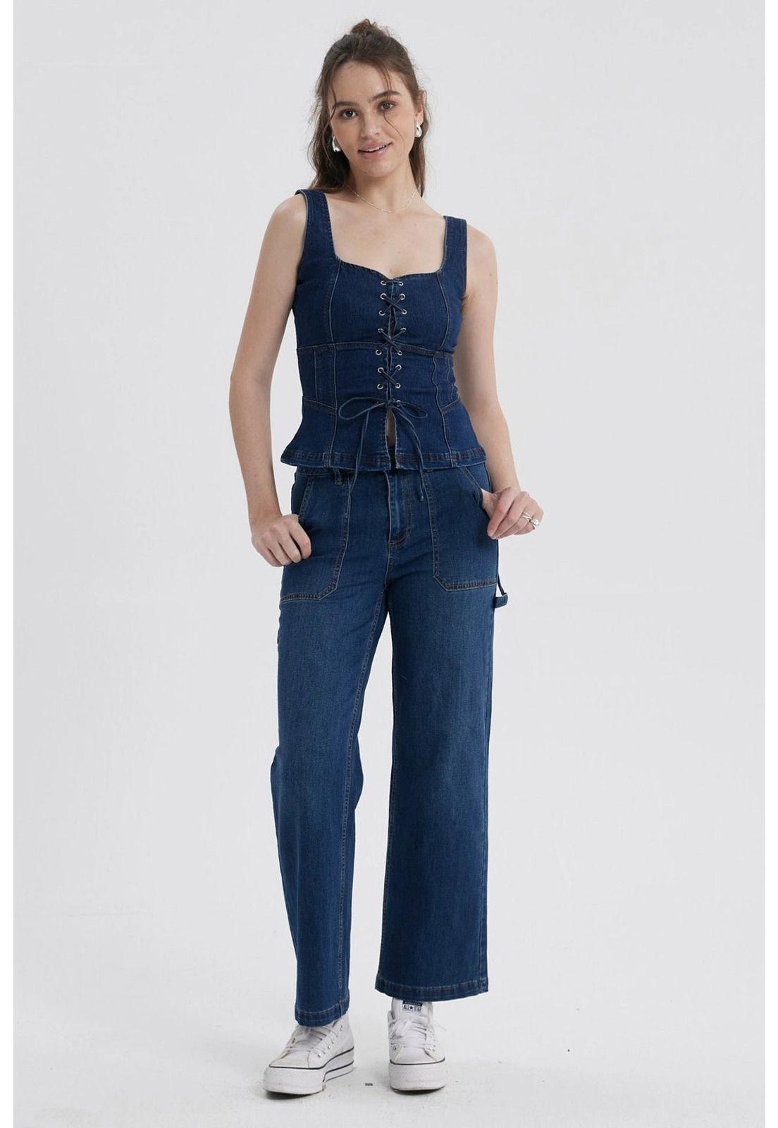 Peto Mujer Corsé Péplum Azul-3
