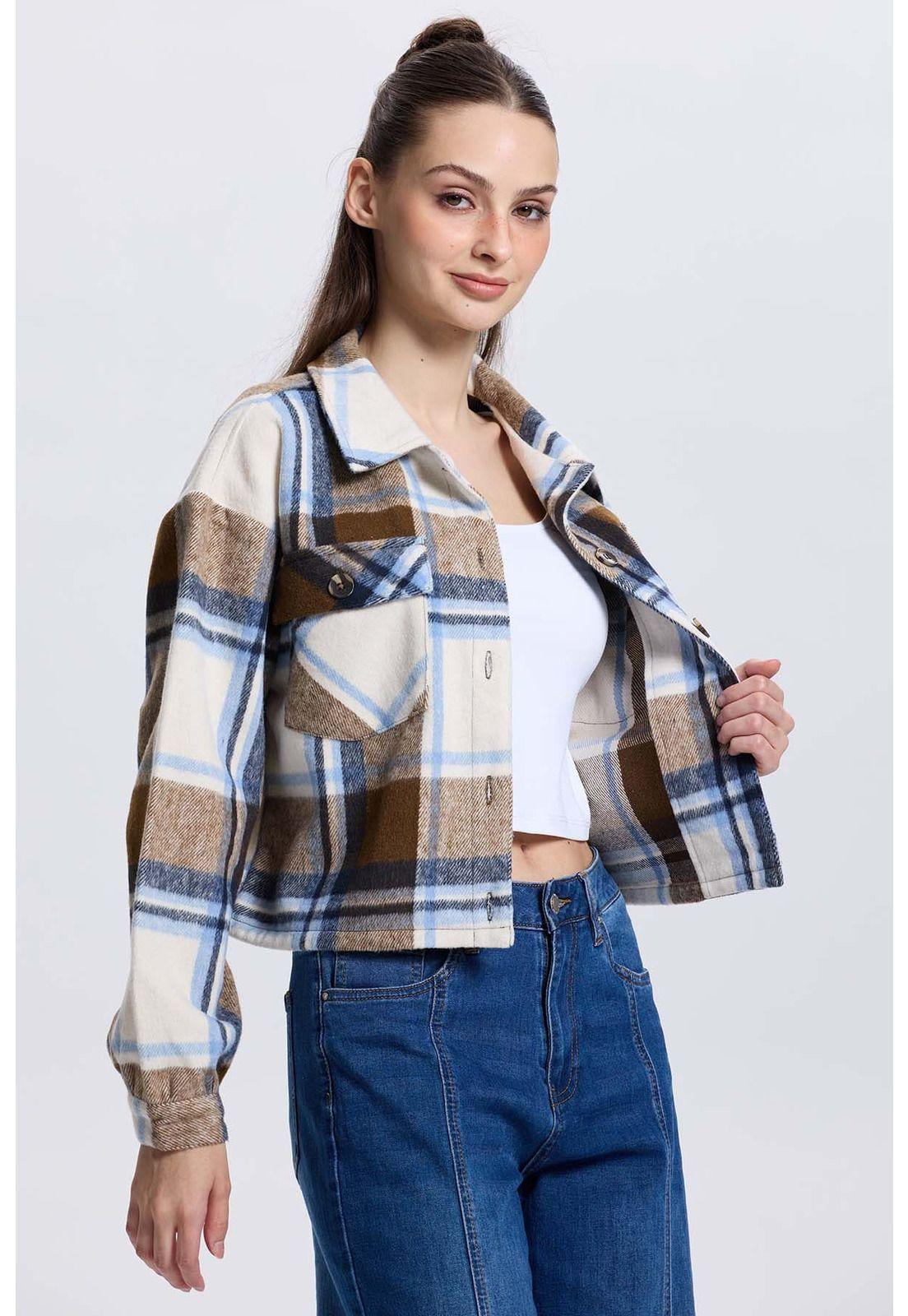 Chaqueta Mujer Sobre Camisa Café-1
