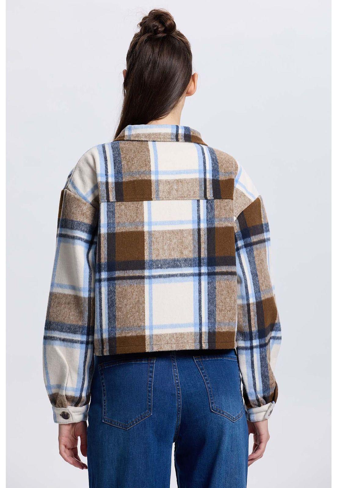 Chaqueta Mujer Sobre Camisa Café-2