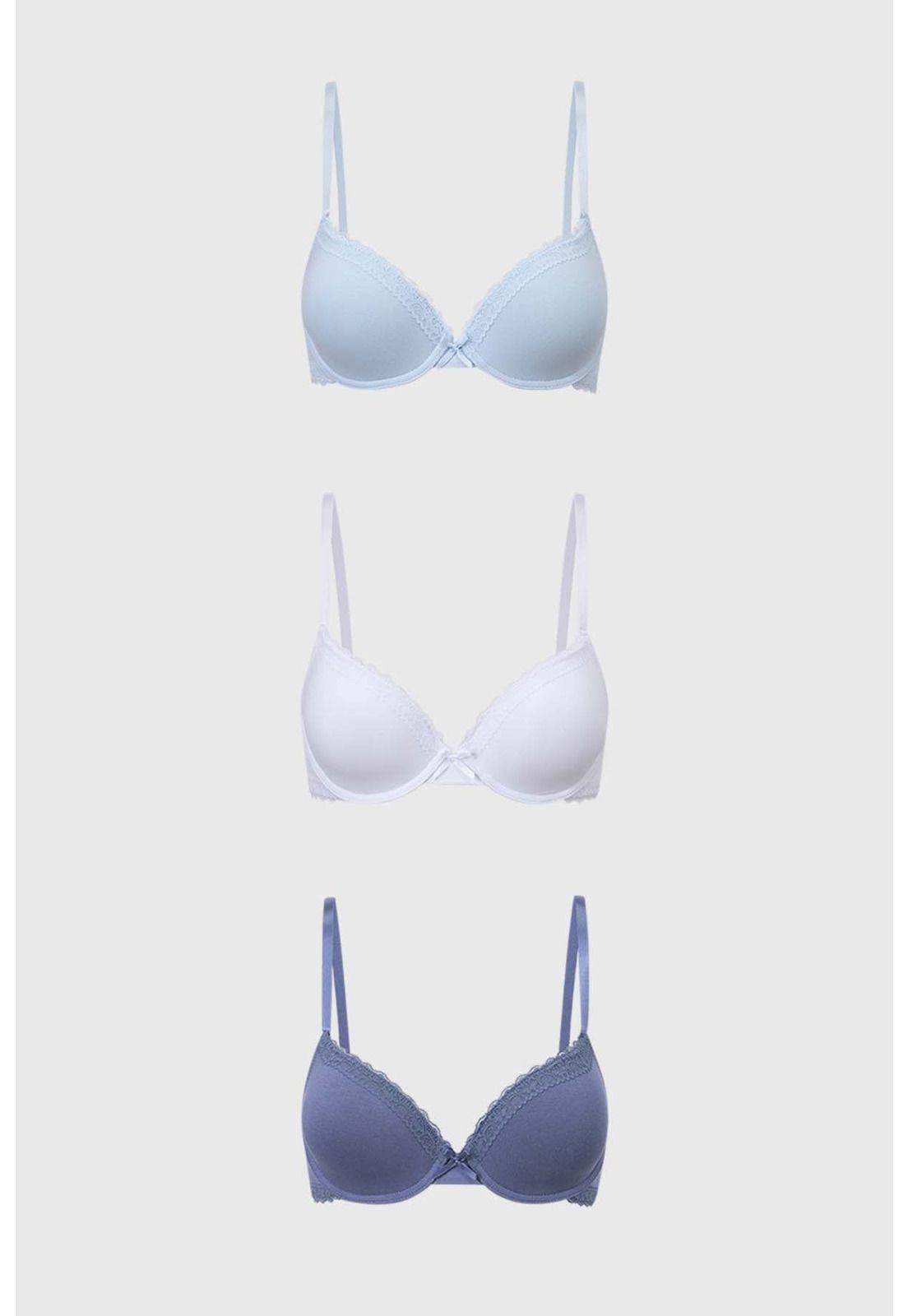 Sostén Mujer Tripack Algodón Azul Claro-0