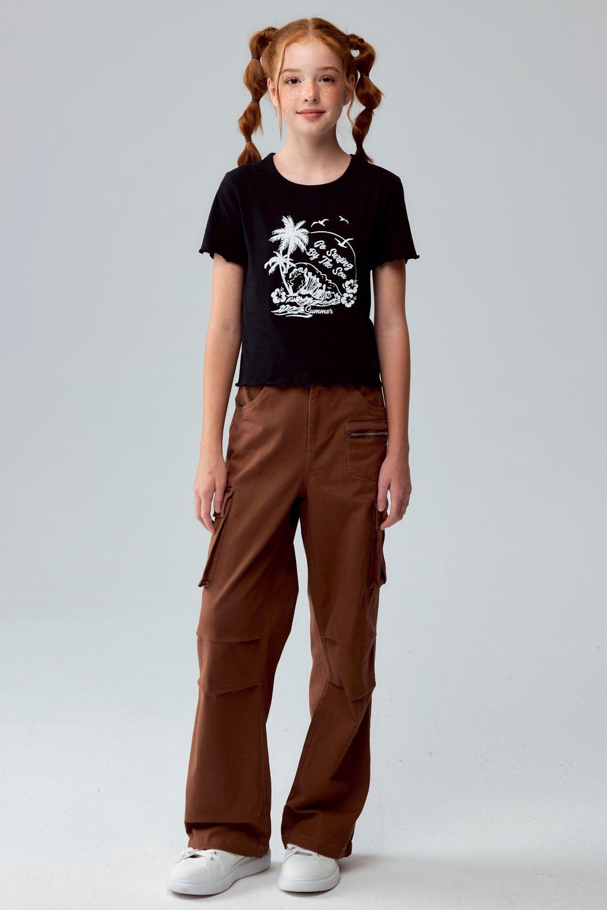 Pantalón Niña Calce Recto Cargo Café-3