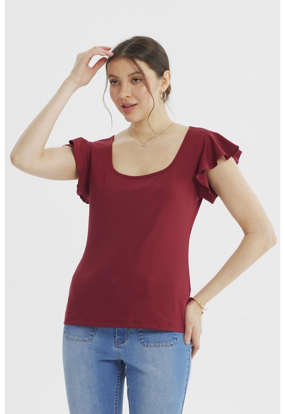Polera Mujer Con Vuelo Escote Cuadrado Burdeo-0