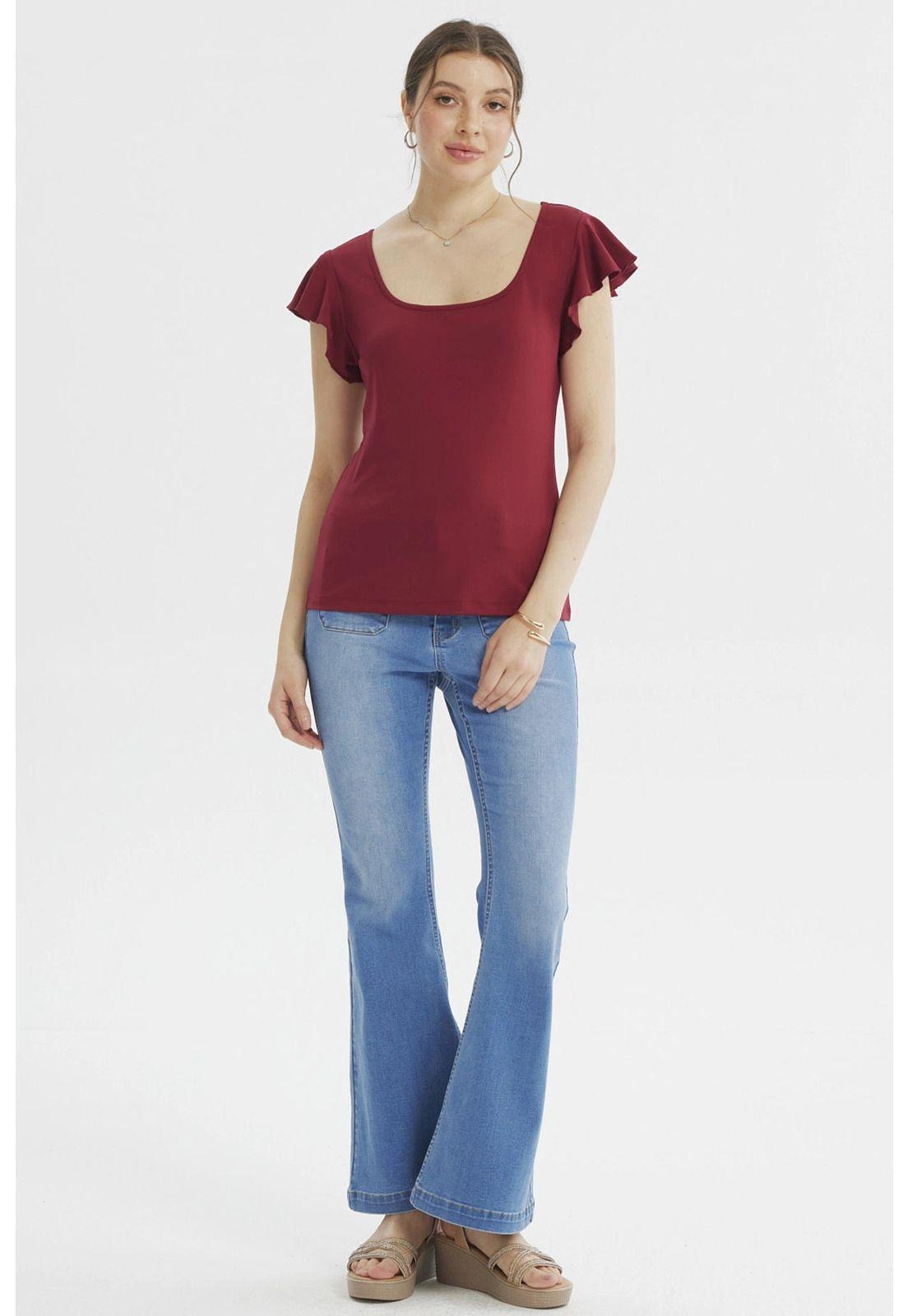 Polera Mujer Con Vuelo Escote Cuadrado Burdeo-3