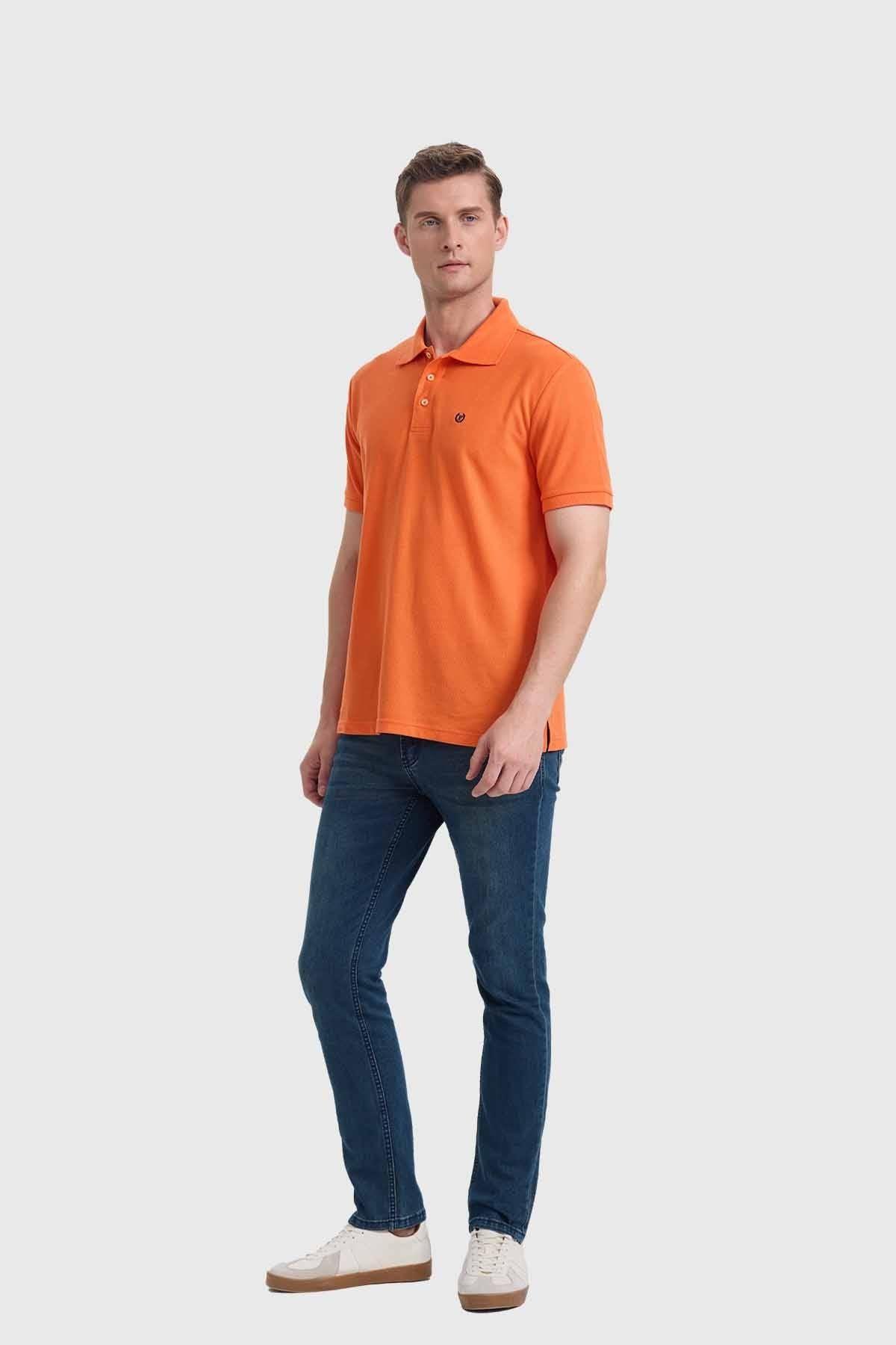 Polera Hombre Piqué Básica Naranjo-3