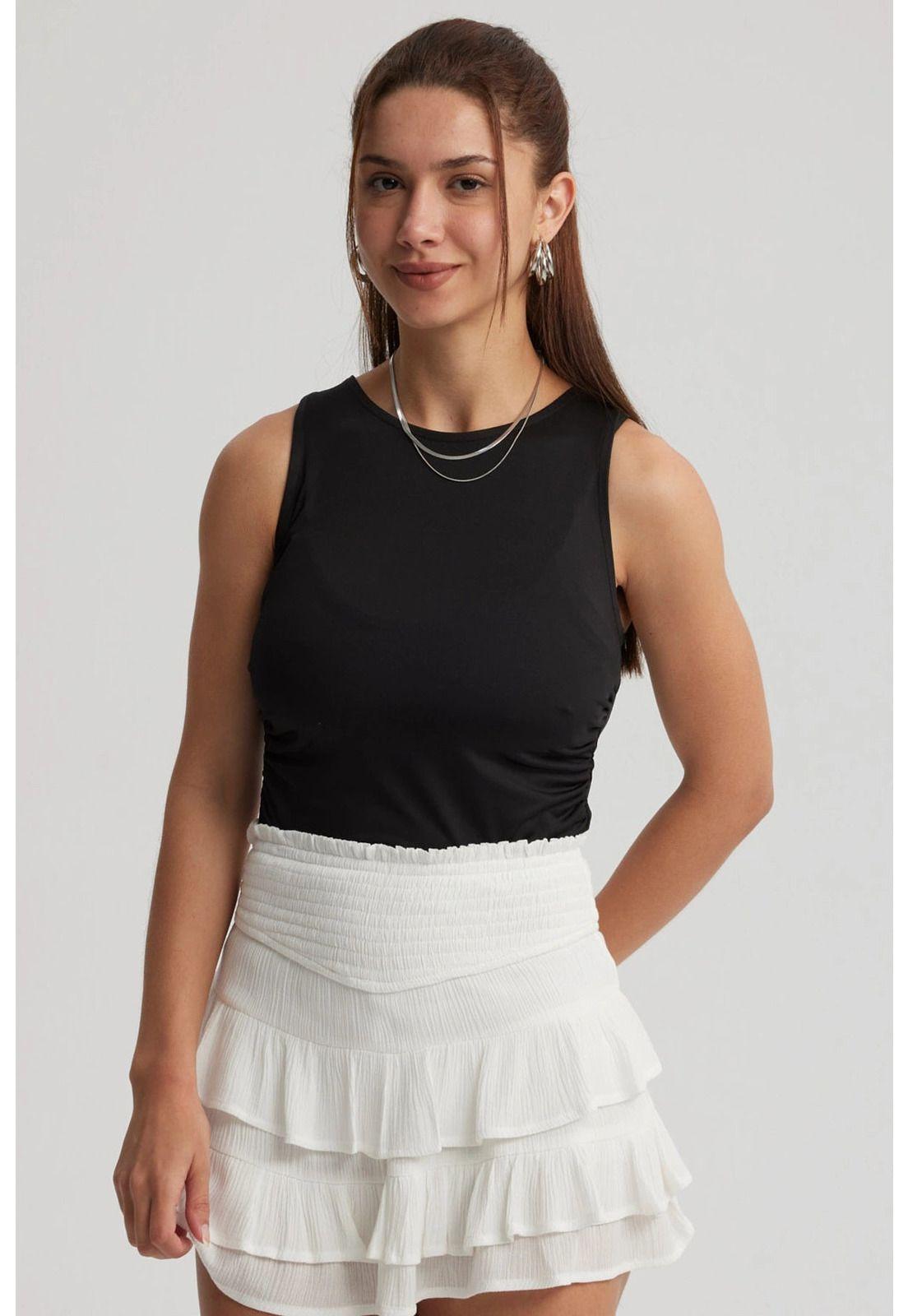 Polera Mujer Recogido Costado Negro - VI-0