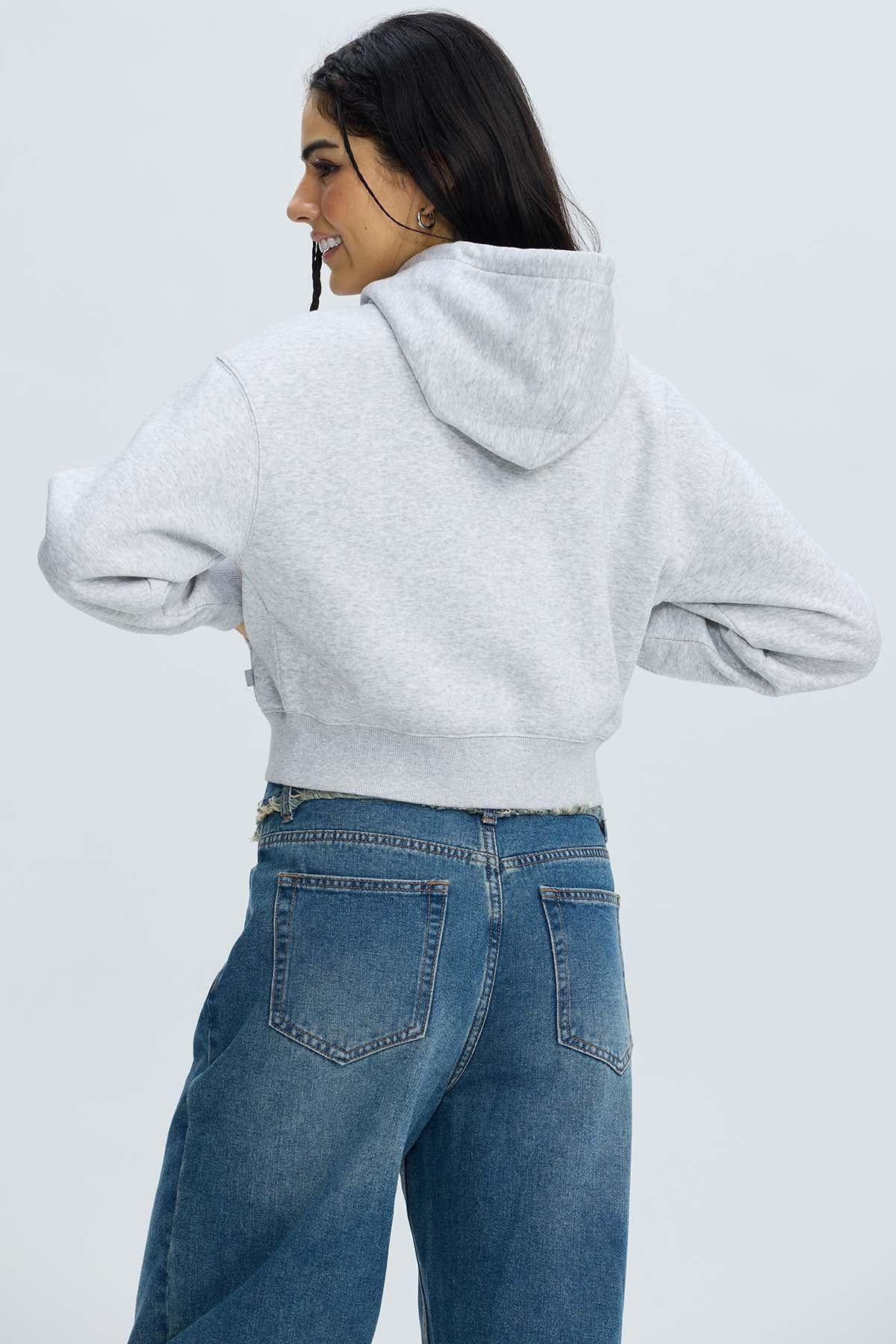 Polerón Mujer Crop Gris Melange-2