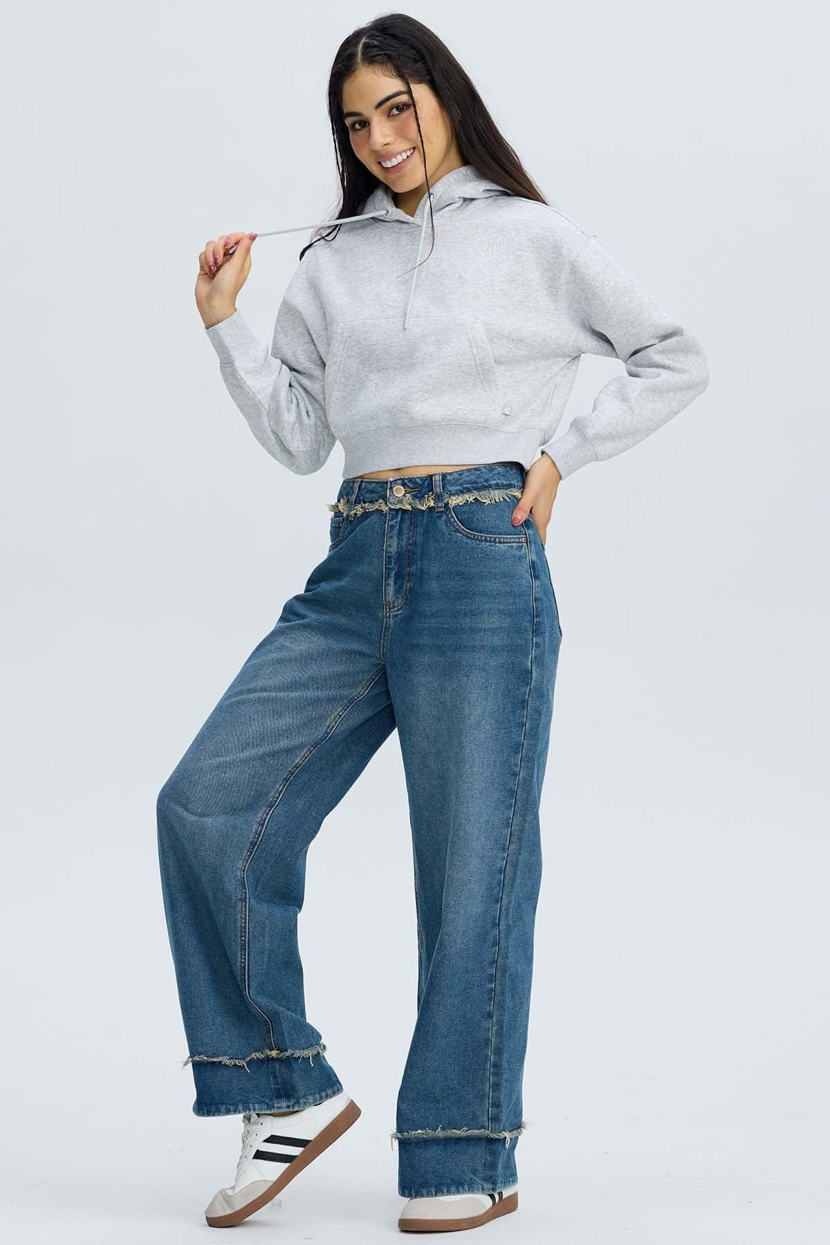 Polerón Mujer Crop Gris Melange-3