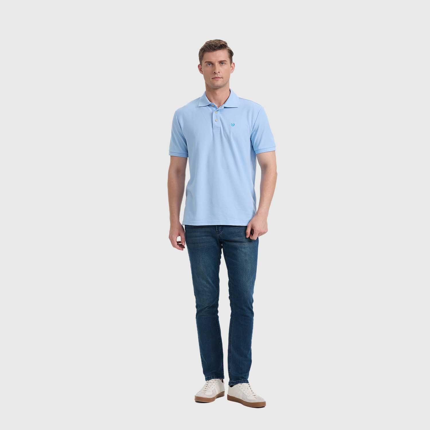 Polera Hombre Pique Básica Lisa Celeste Fashion's Park-3