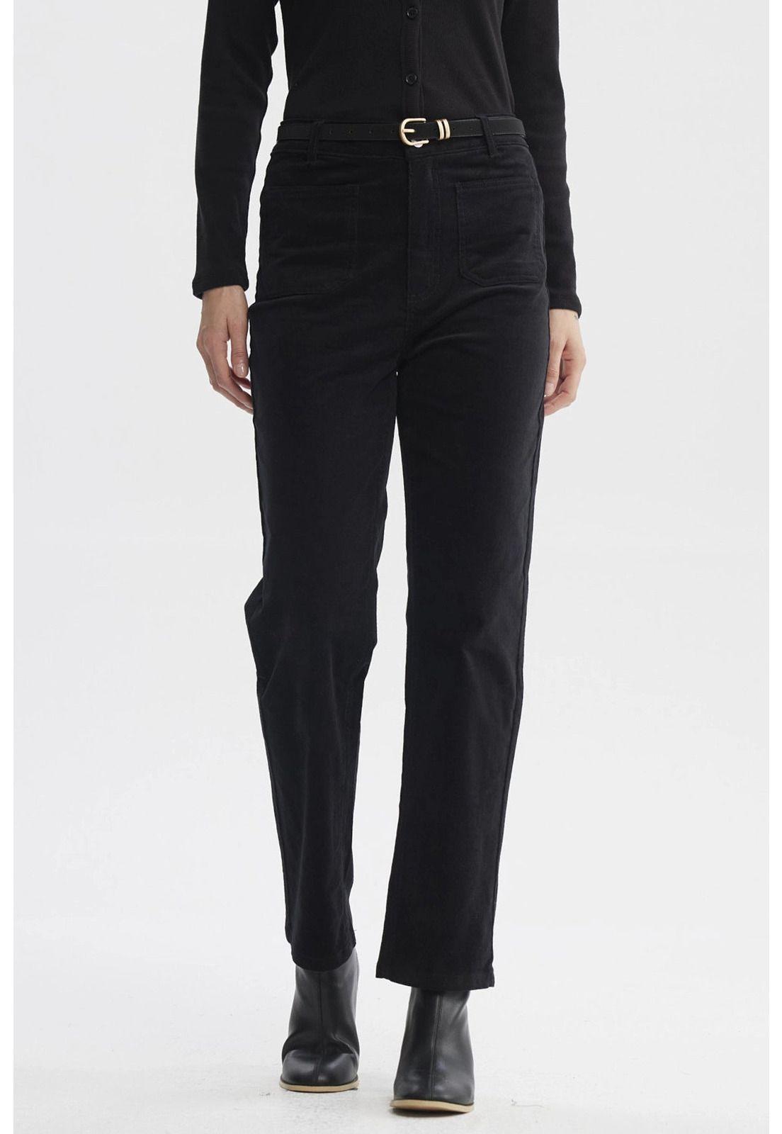 Pantalón Mujer Cotelé Calce Slim Negro-0