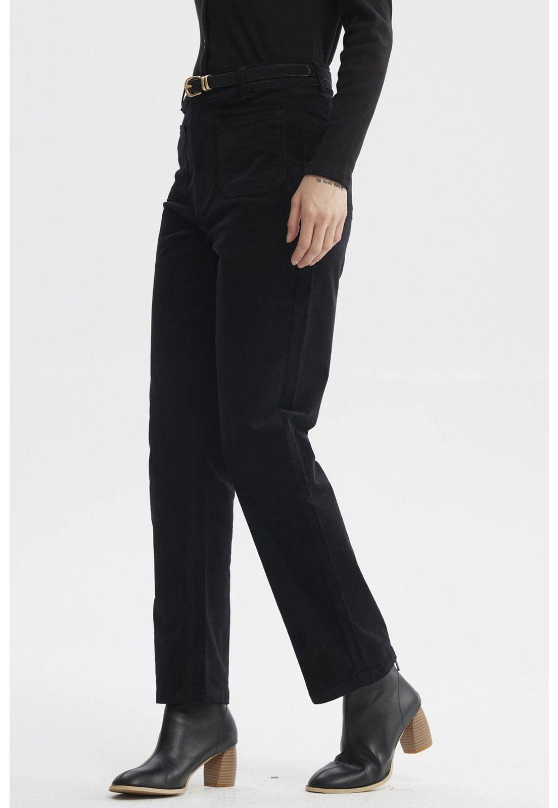 Pantalón Mujer Cotelé Calce Slim Negro-1