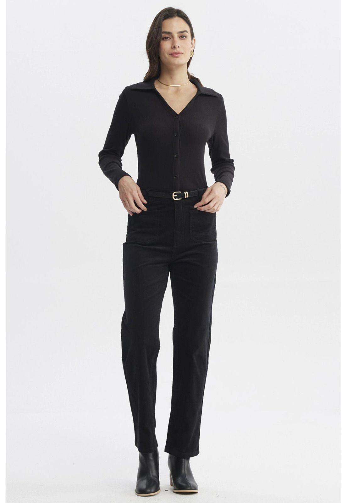 Pantalón Mujer Cotelé Calce Slim Negro-3