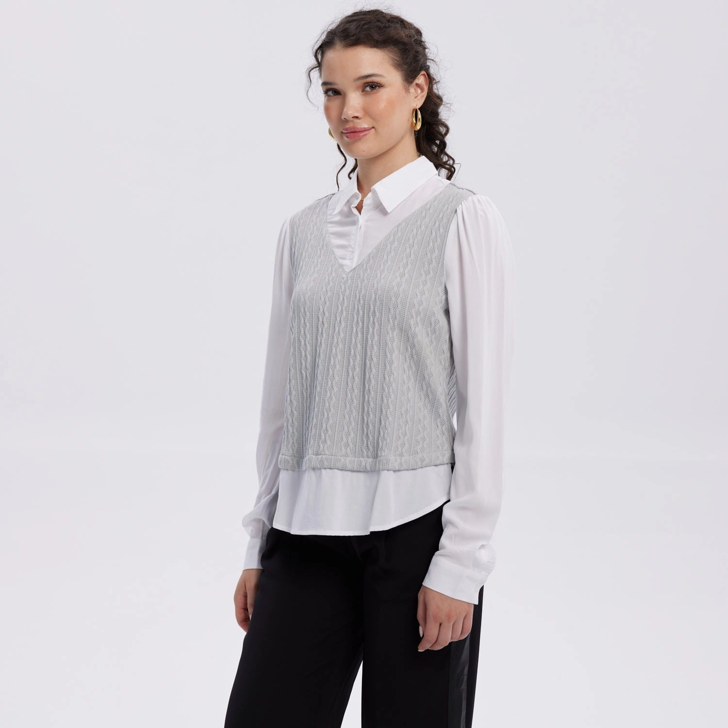 Sweater Mujer Aplicación Blusa Gris-2