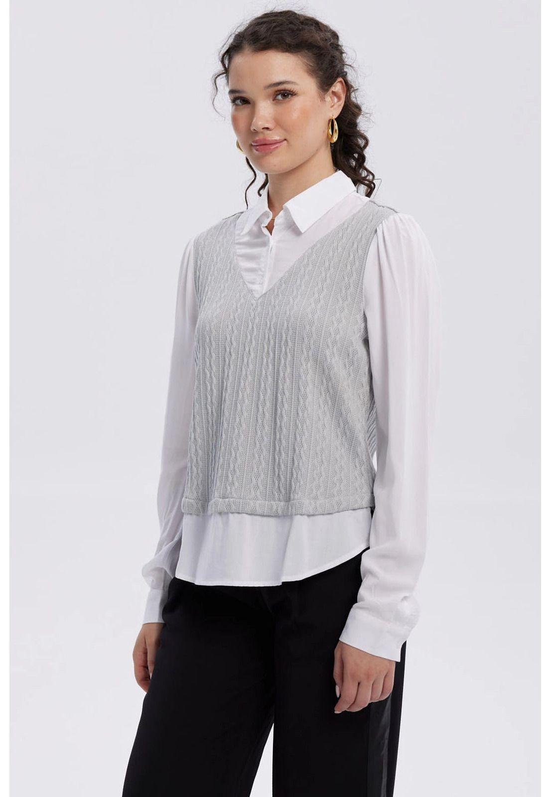 Sweater Mujer Aplicación Blusa Gris-1