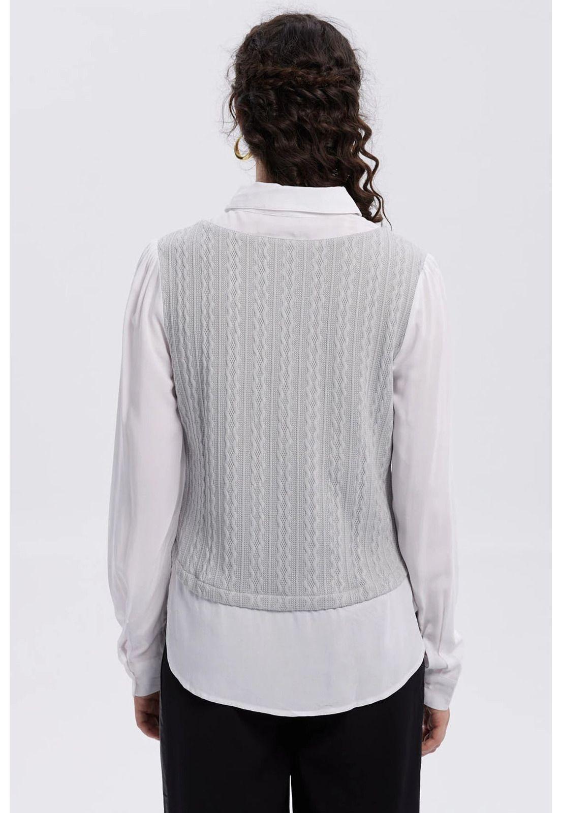 Sweater Mujer Aplicación Blusa Gris-2