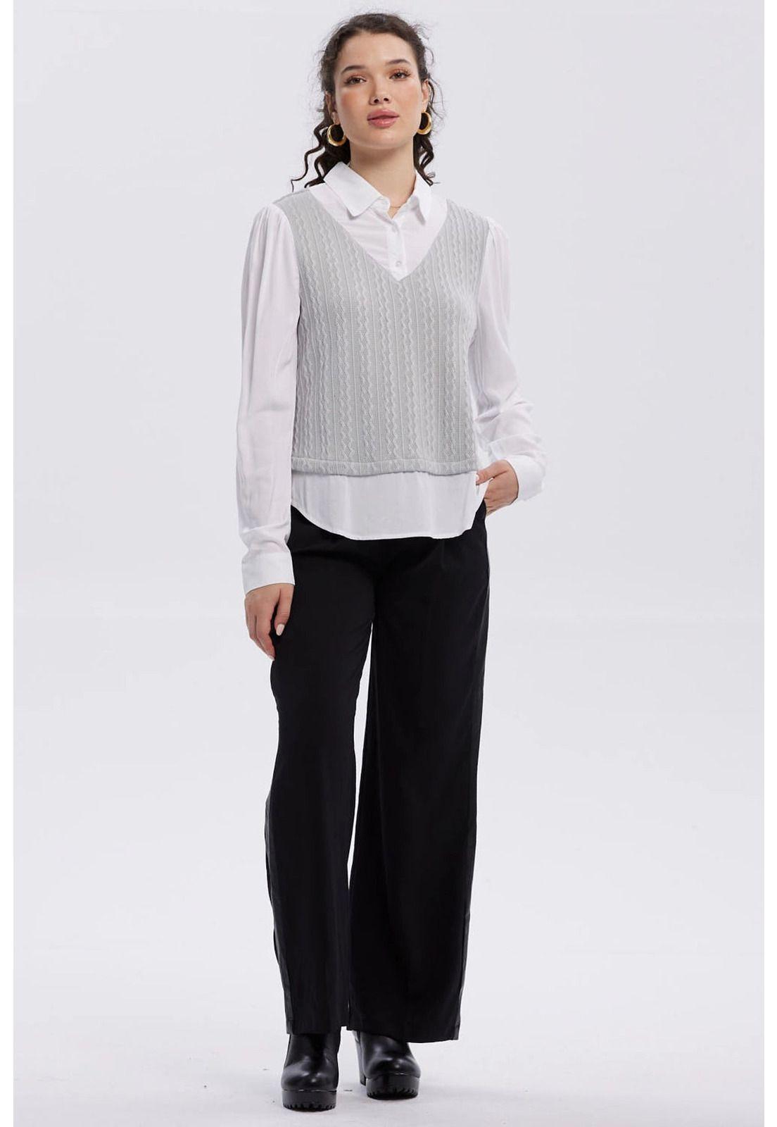 Sweater Mujer Aplicación Blusa Gris-3