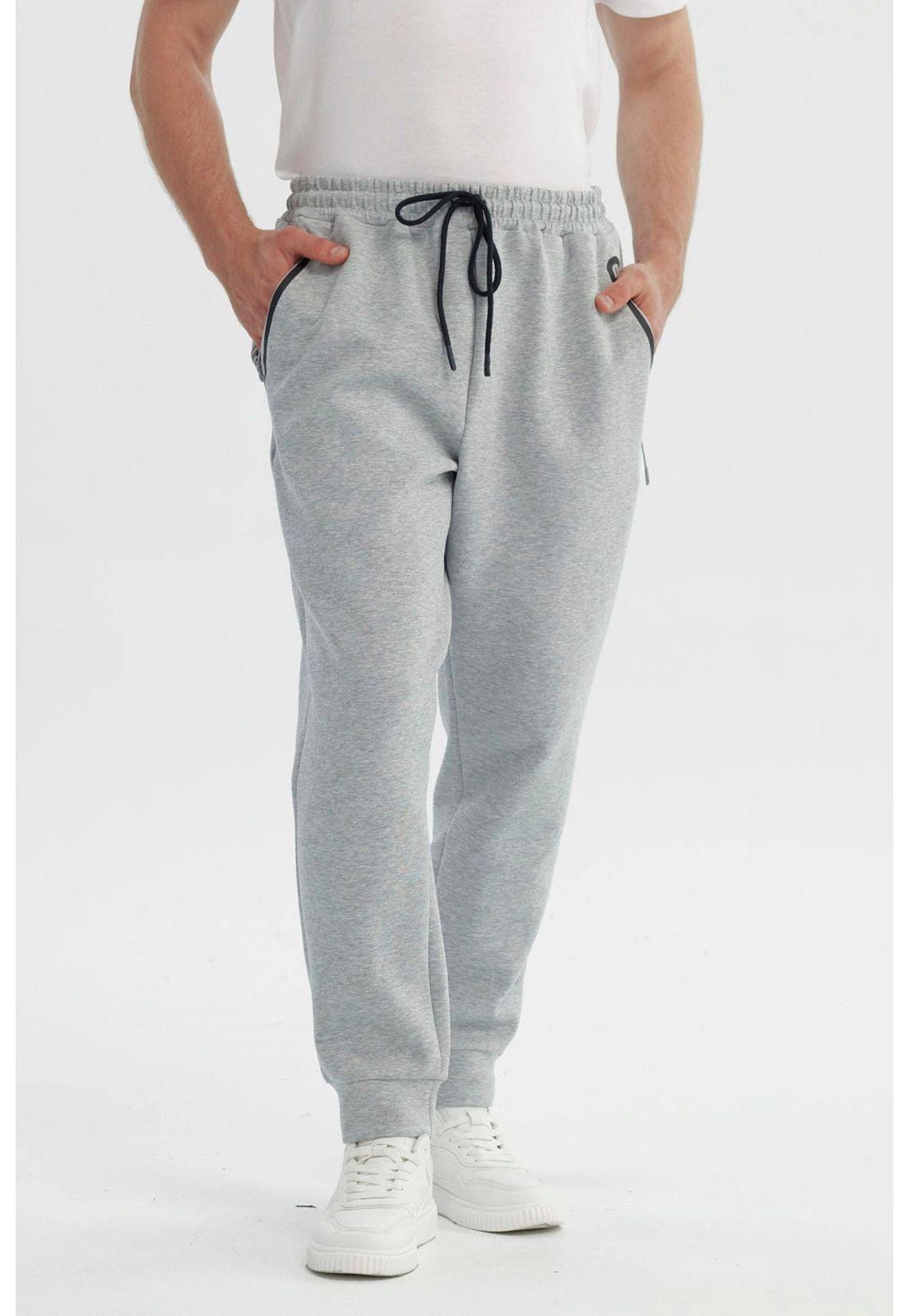 Pantalón Buzo Hombre Juvenil Pitillo Gris Melange - ll-0