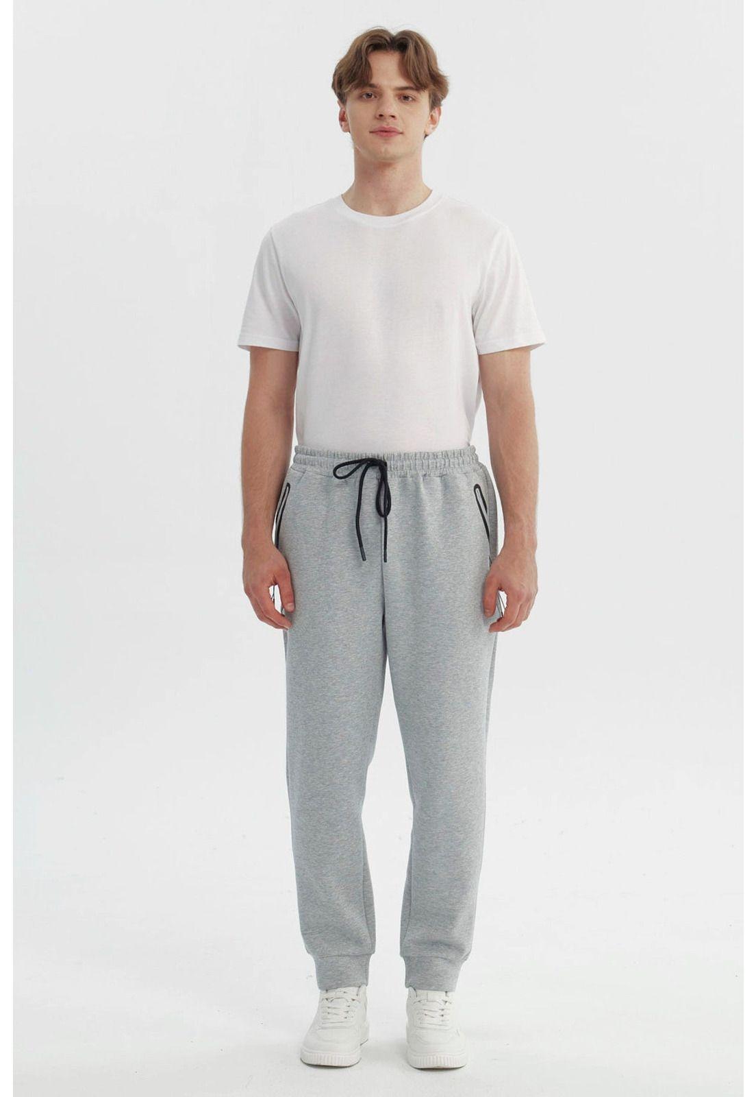 Pantalón Buzo Hombre Juvenil Pitillo Gris Melange - ll-3