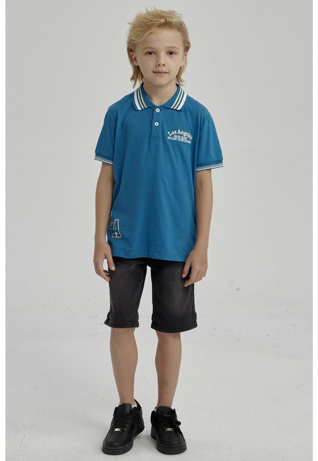 Polera Niño Piqué Con Parche Azul Petróleo-1