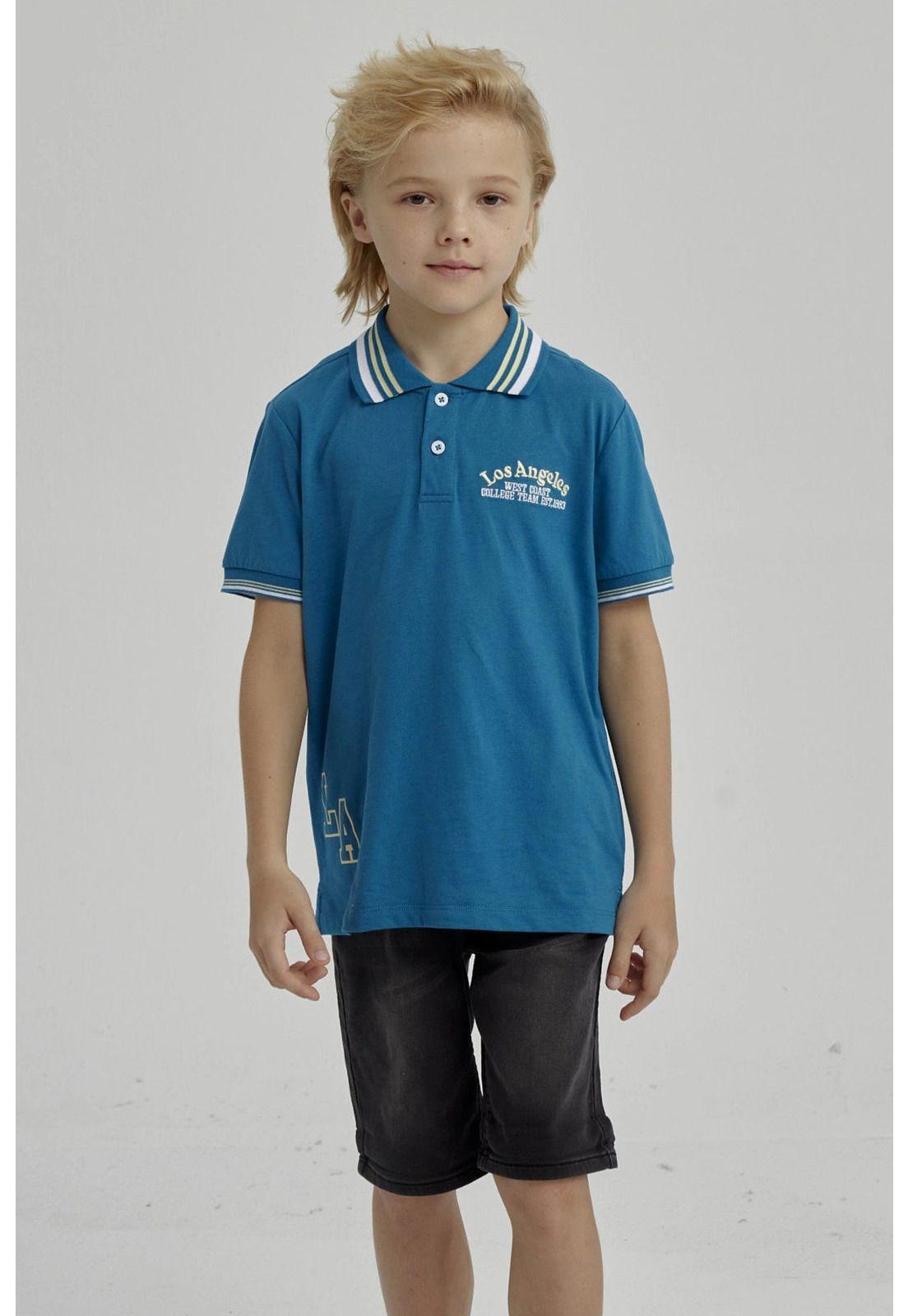 Polera Niño Piqué Con Parche Azul Petróleo-4