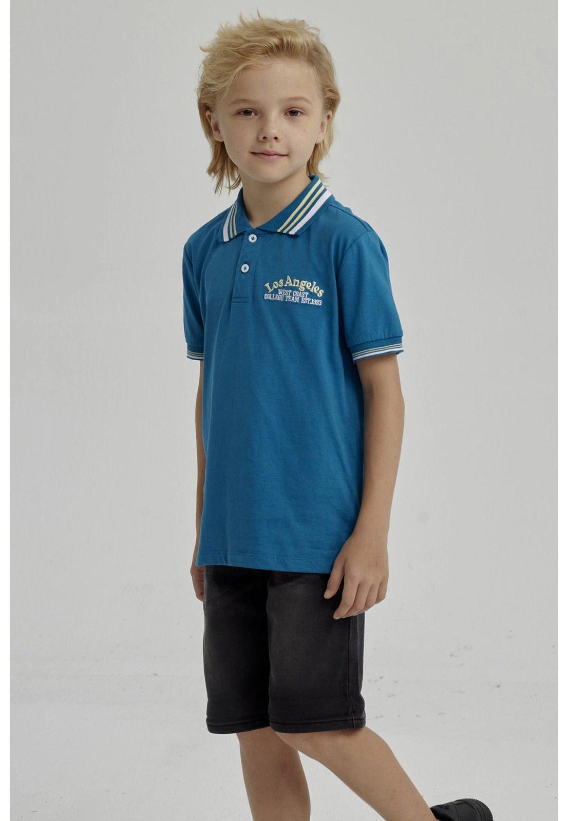 Polera Niño Piqué Con Parche Azul Petróleo-5