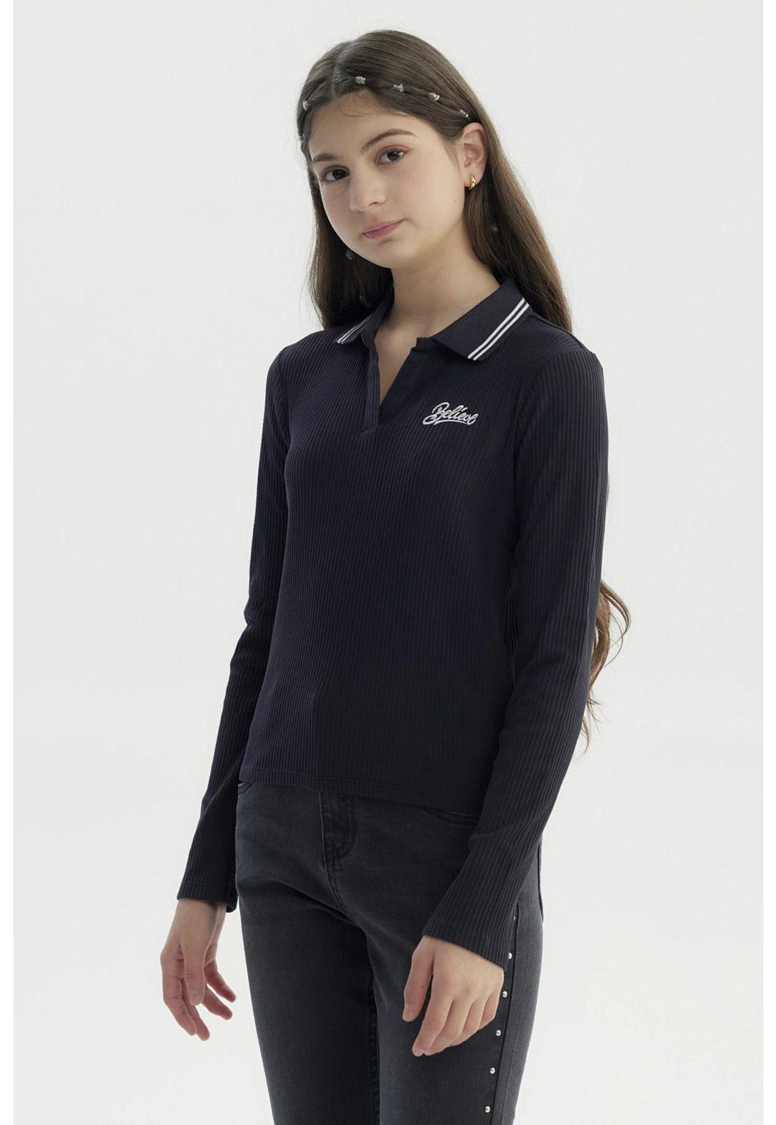 Polera Niña Escote En V Negro-1